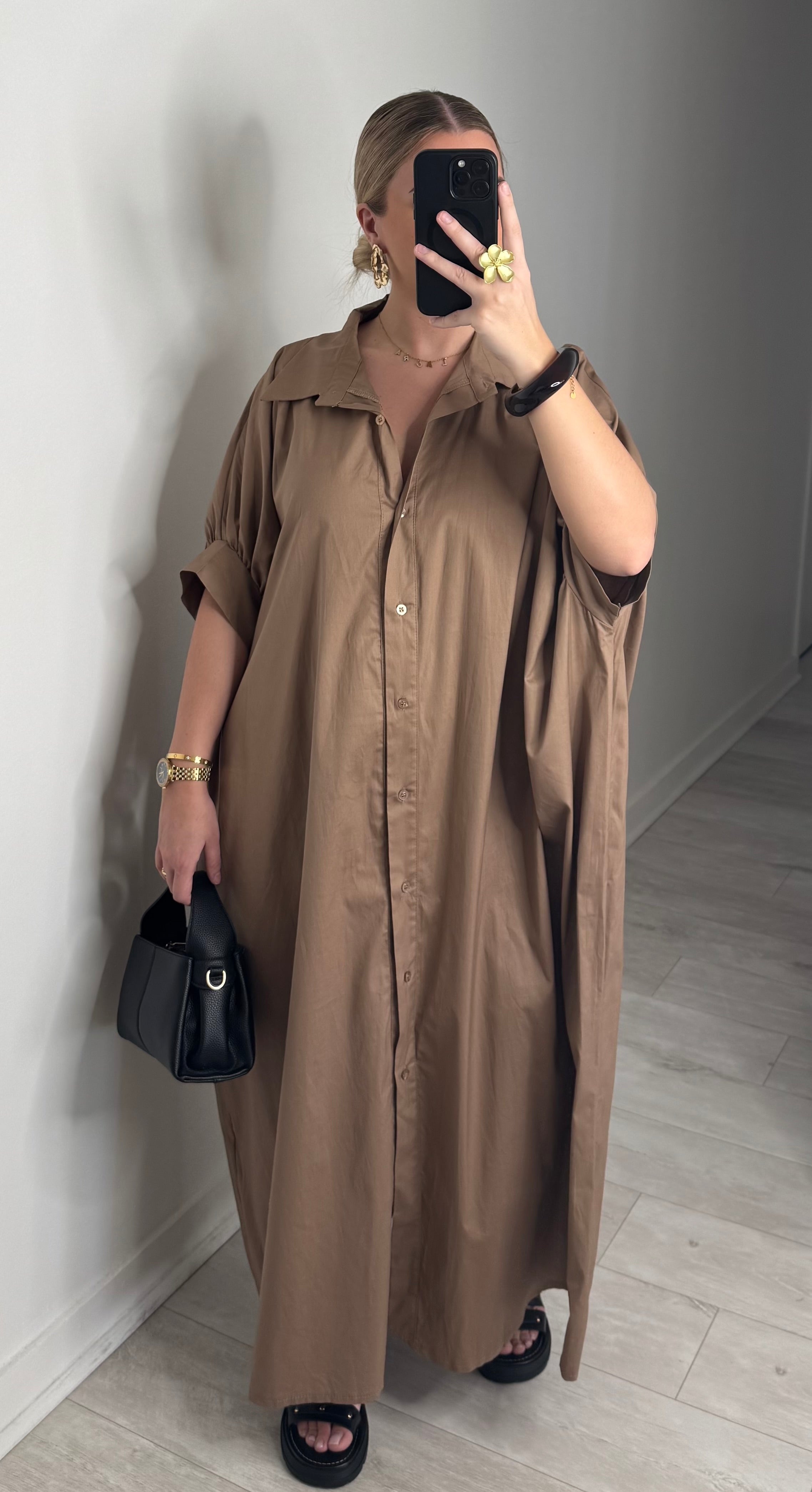Robe chemise oversize - camel