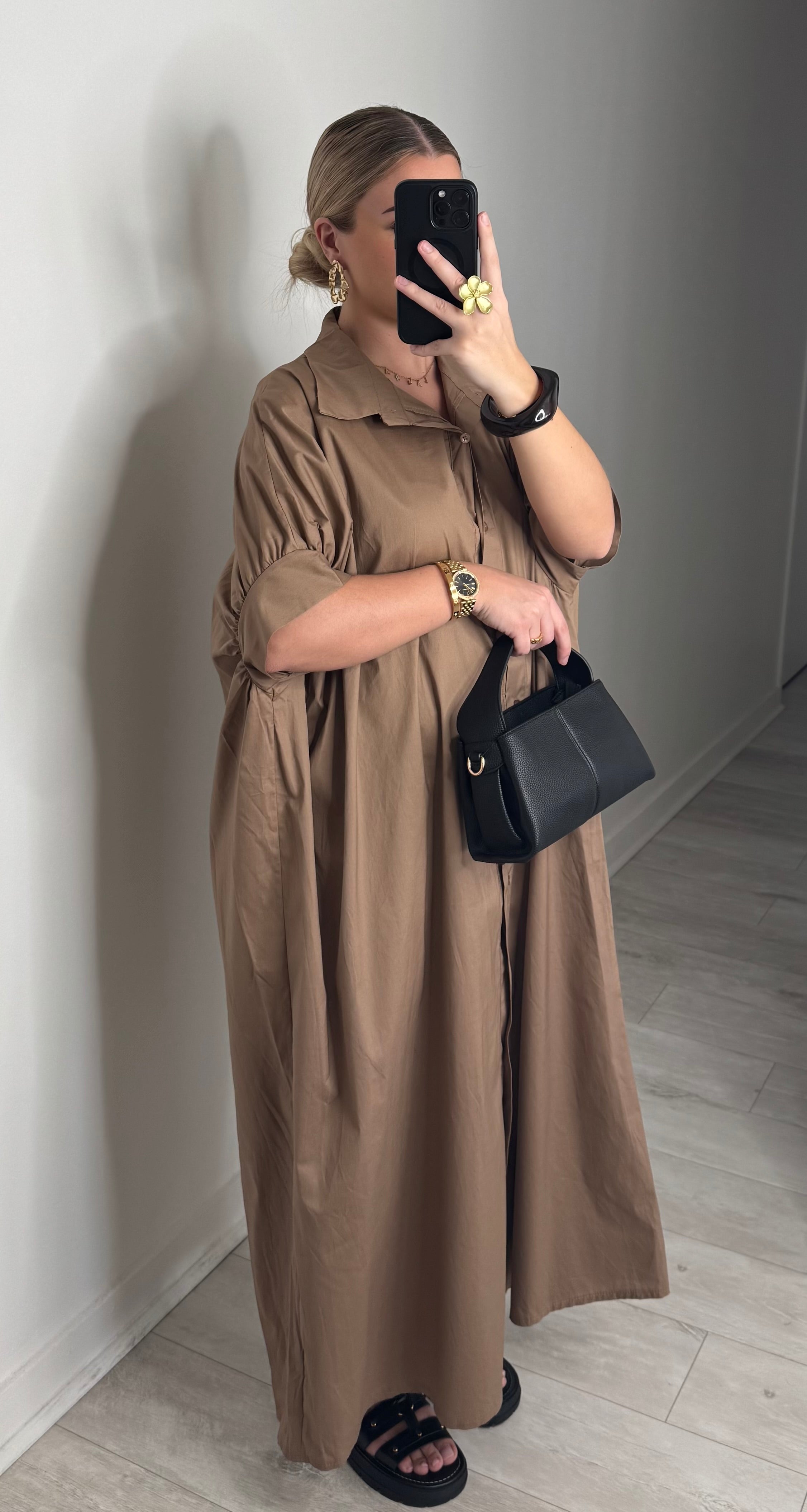 Robe chemise oversize - camel