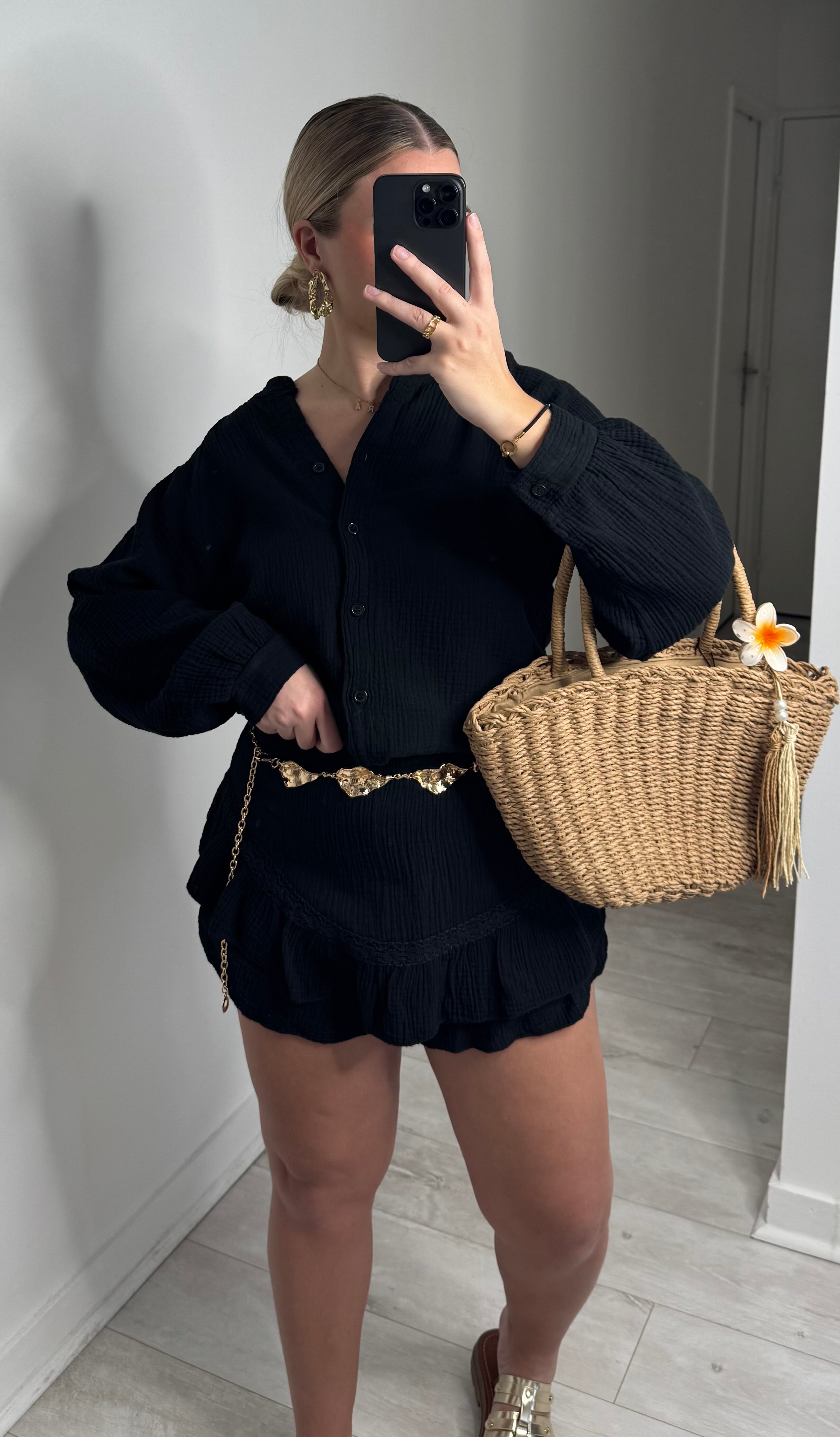 Ensemble gaze jupe/short - noir