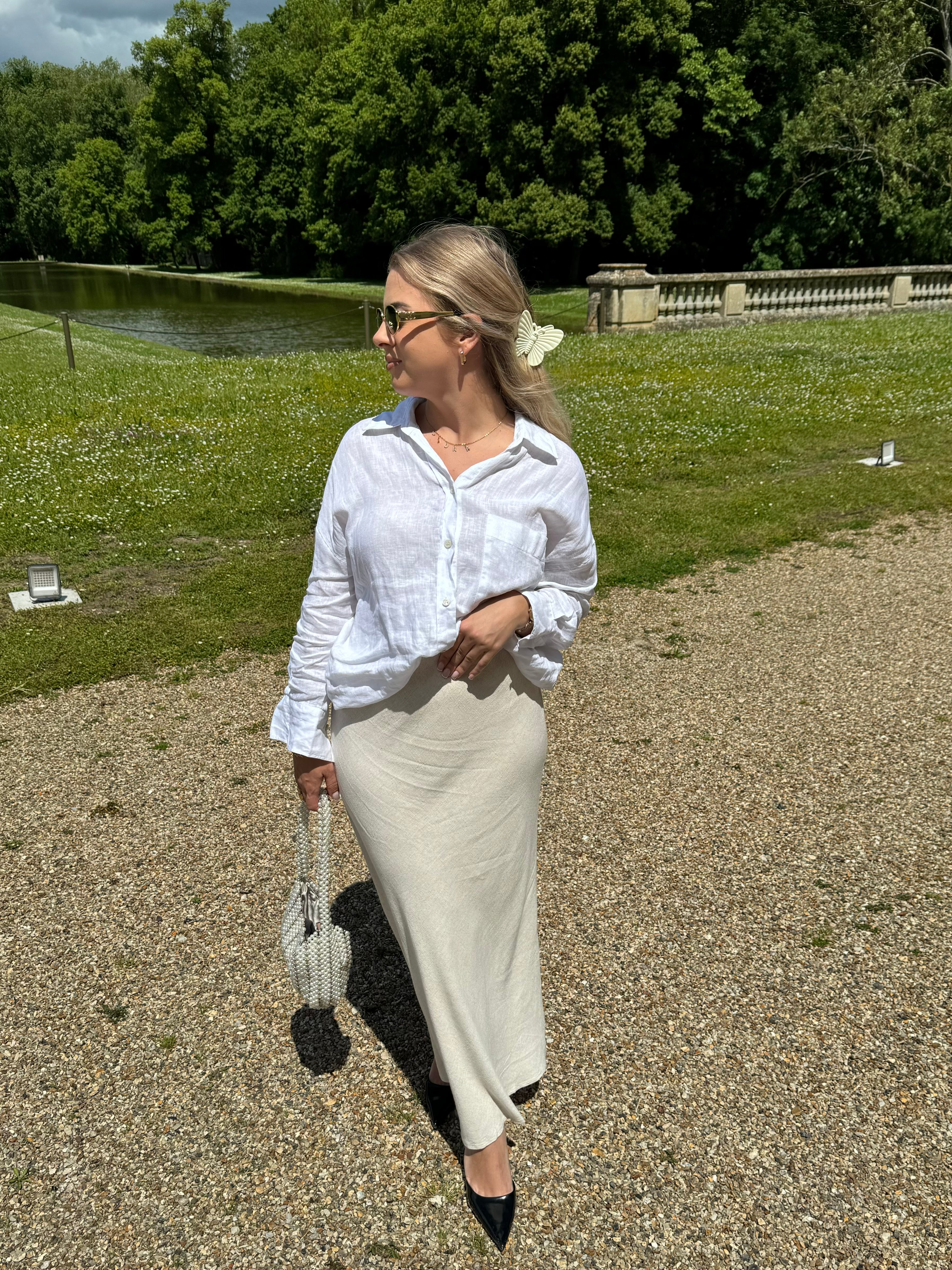 Jupe longue en lin beige