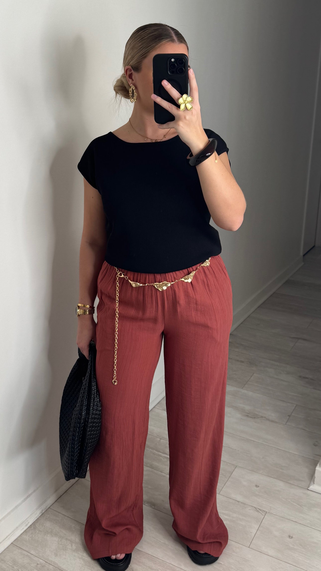 Pantalon fluide plissé - terracotta