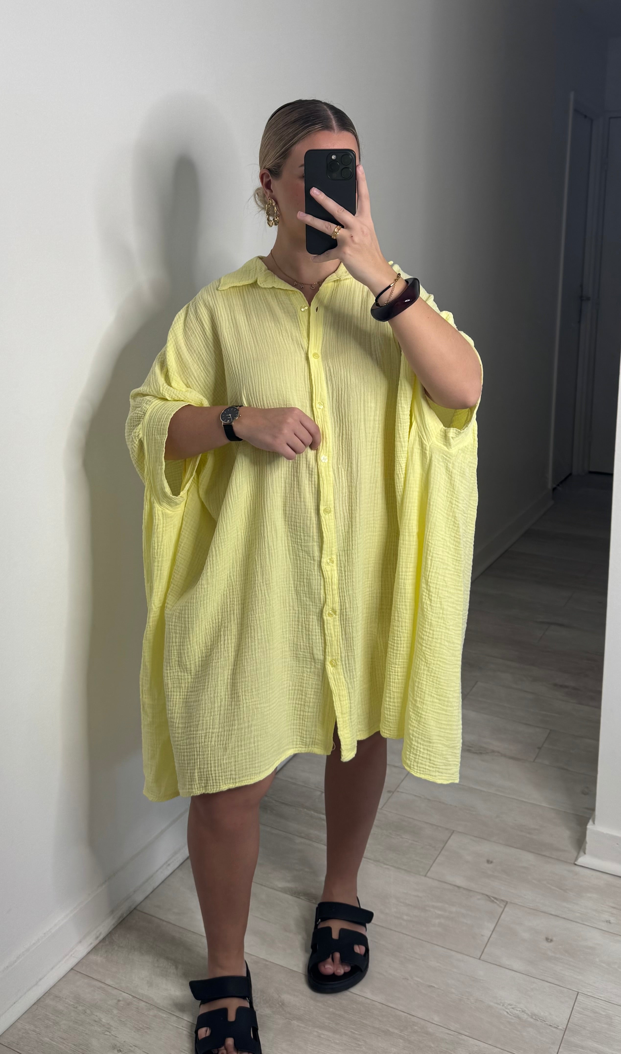 Robe gaze manches courtes - jaune