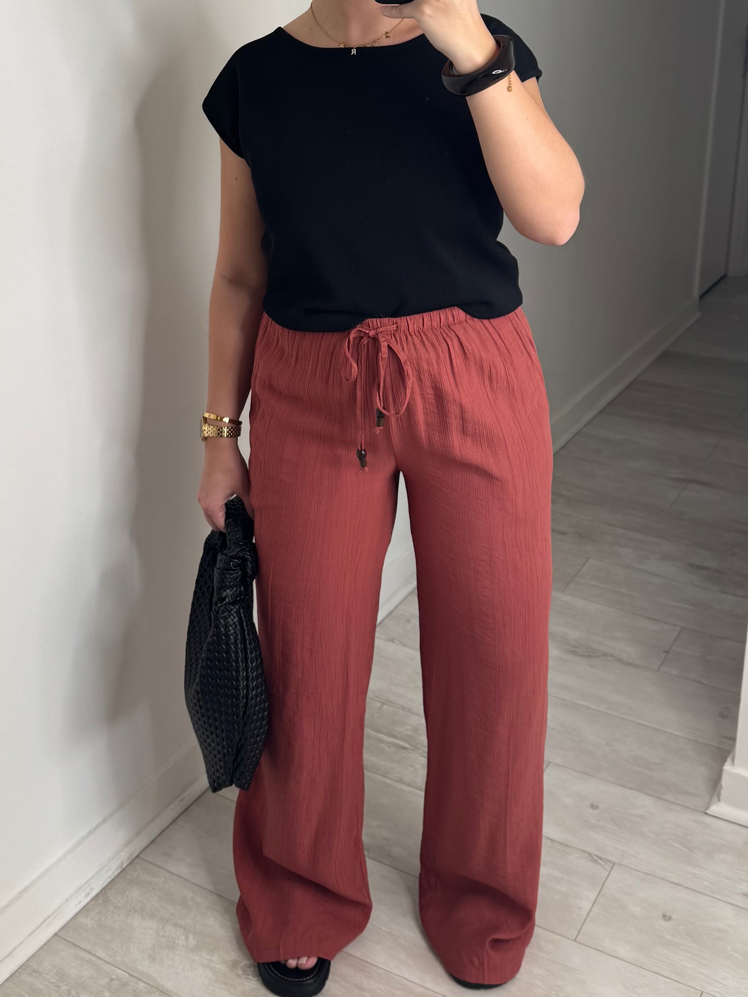 Pantalon fluide plissé - terracotta