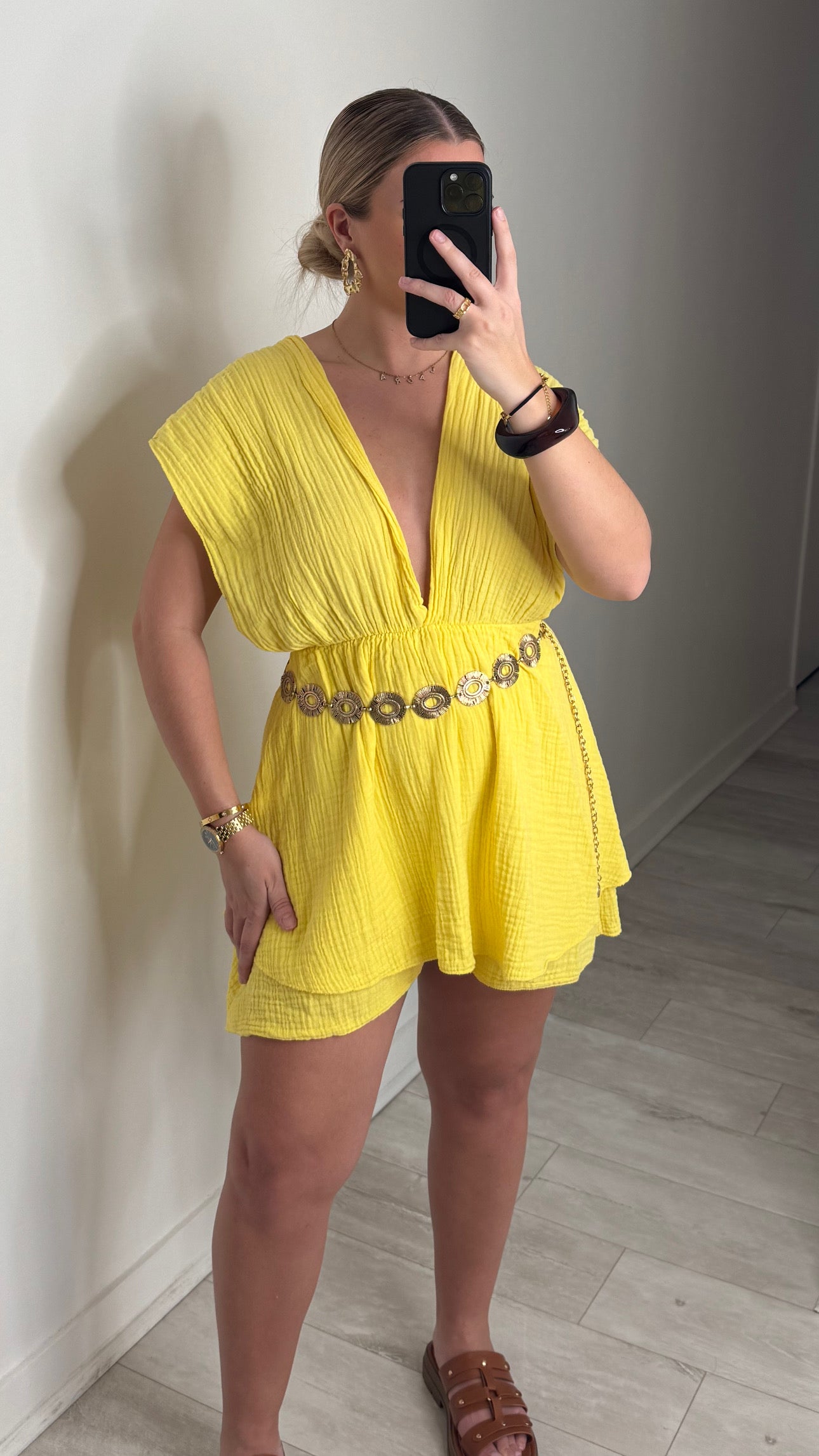 Combinaison jupe-short amovible - jaune