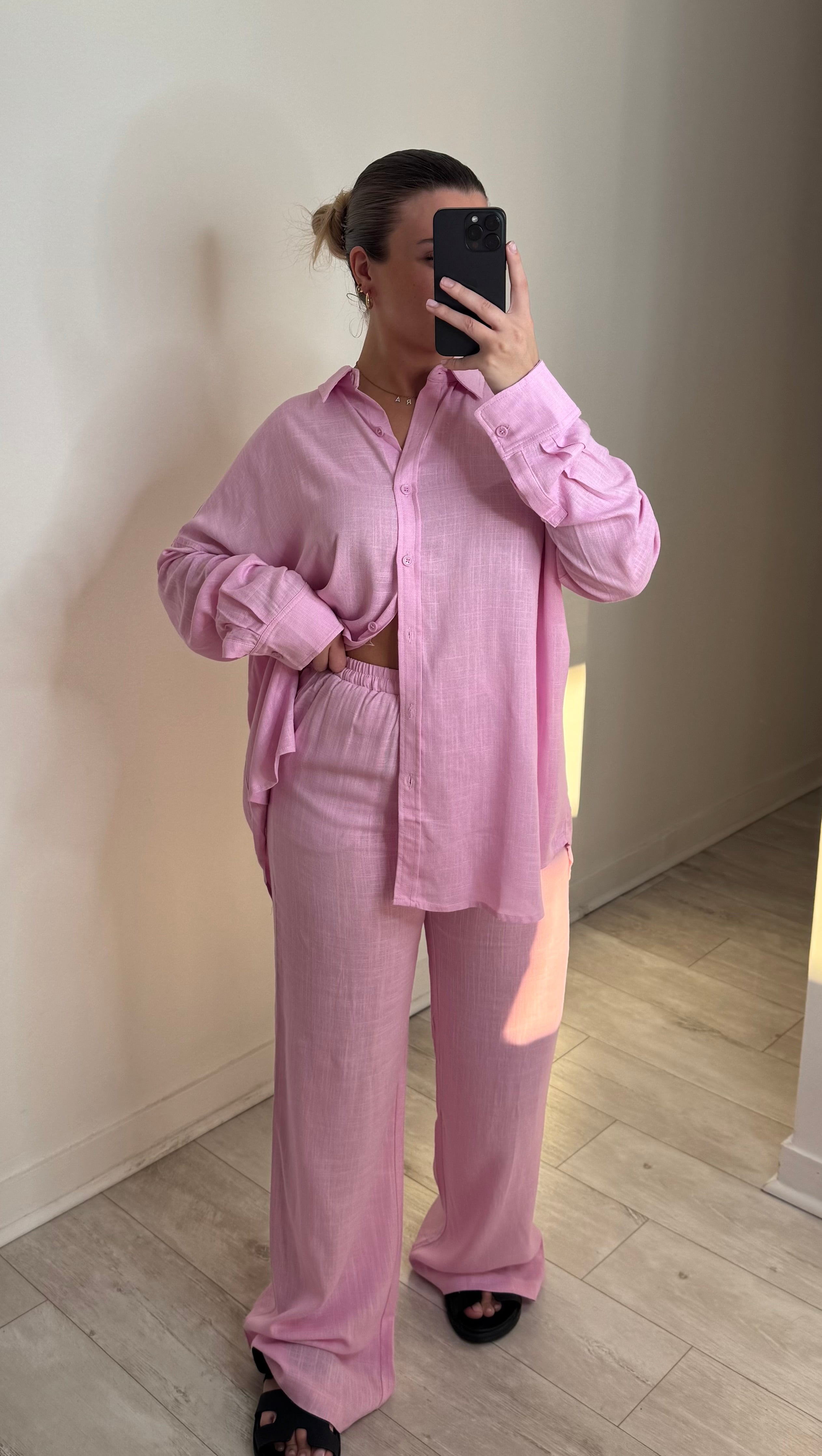 Pantalon long en lin - rose