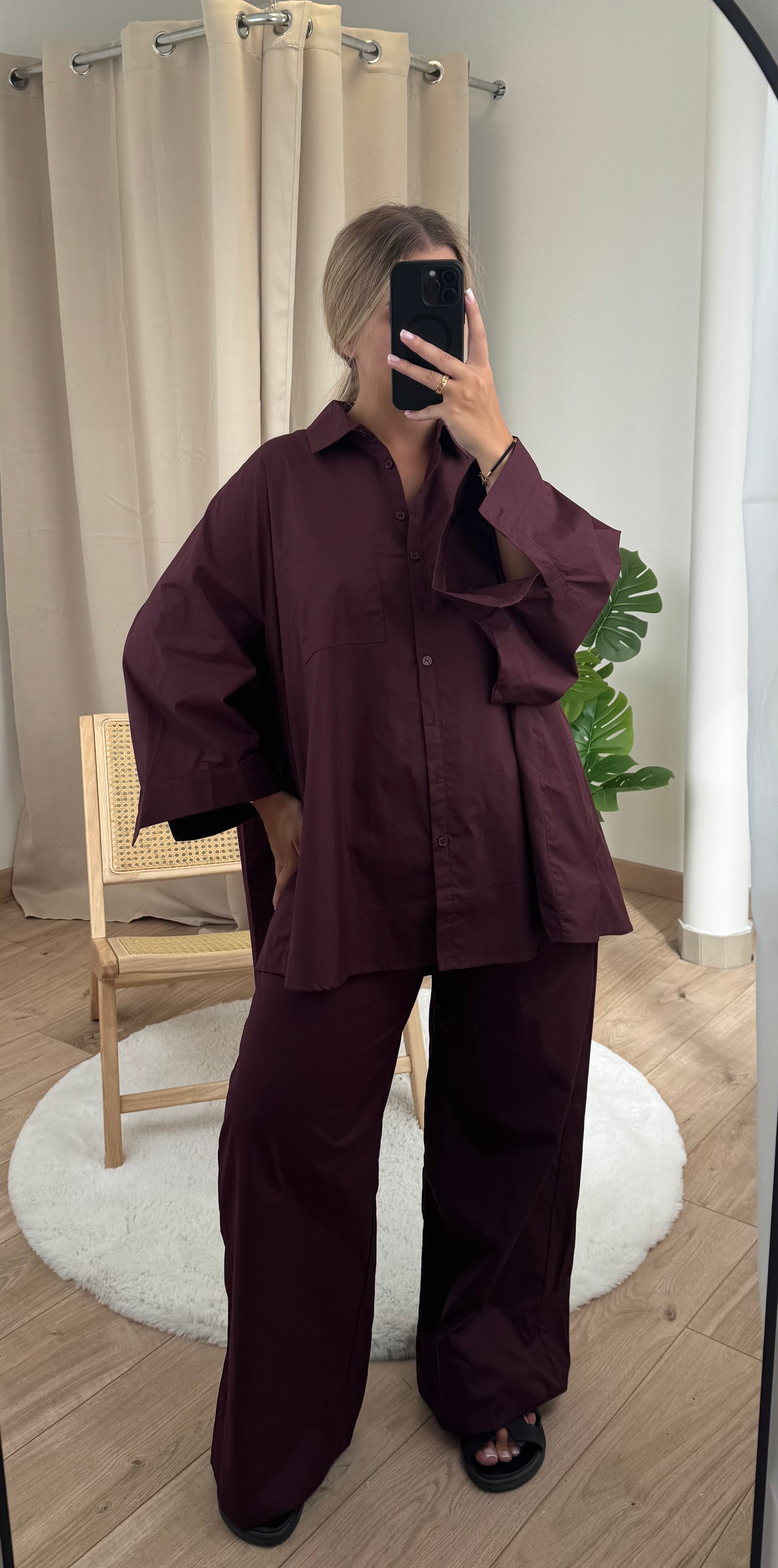 Pantalon droit - marron/bordeaux