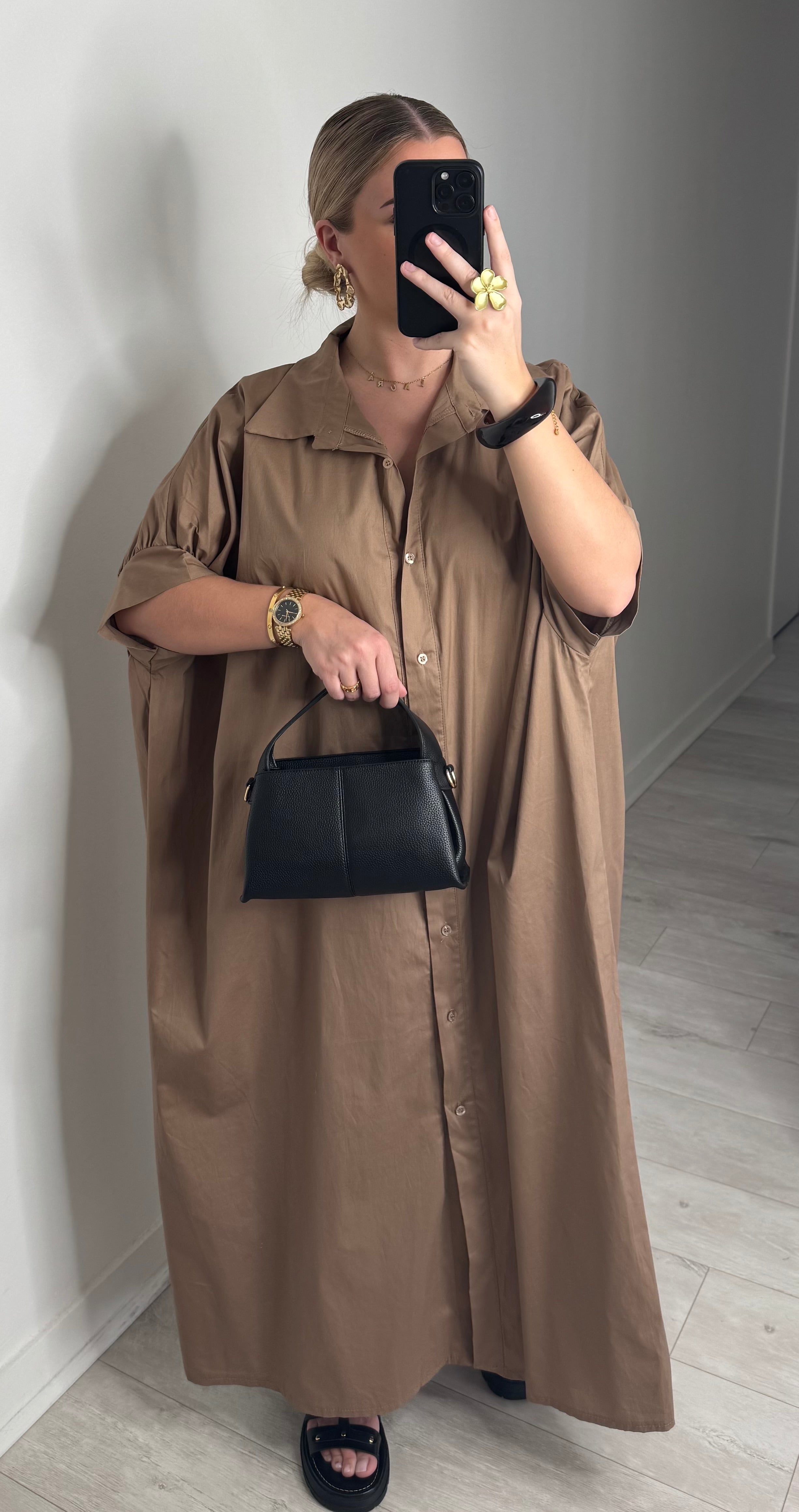 Robe chemise oversize - camel