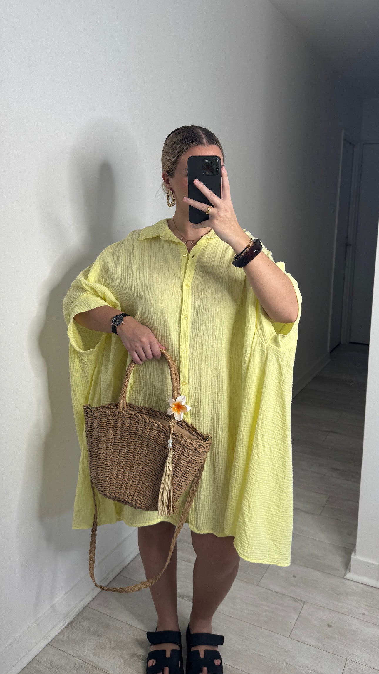 Robe gaze manches courtes - jaune