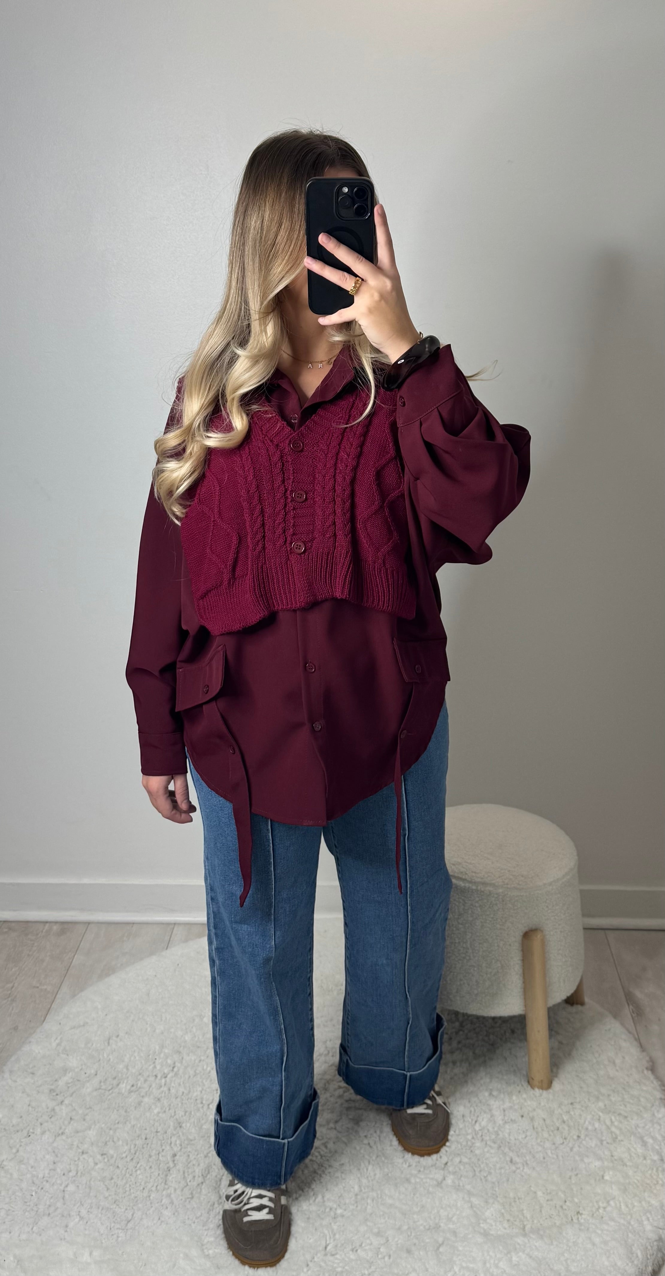 Chemise bi-matière bordeaux