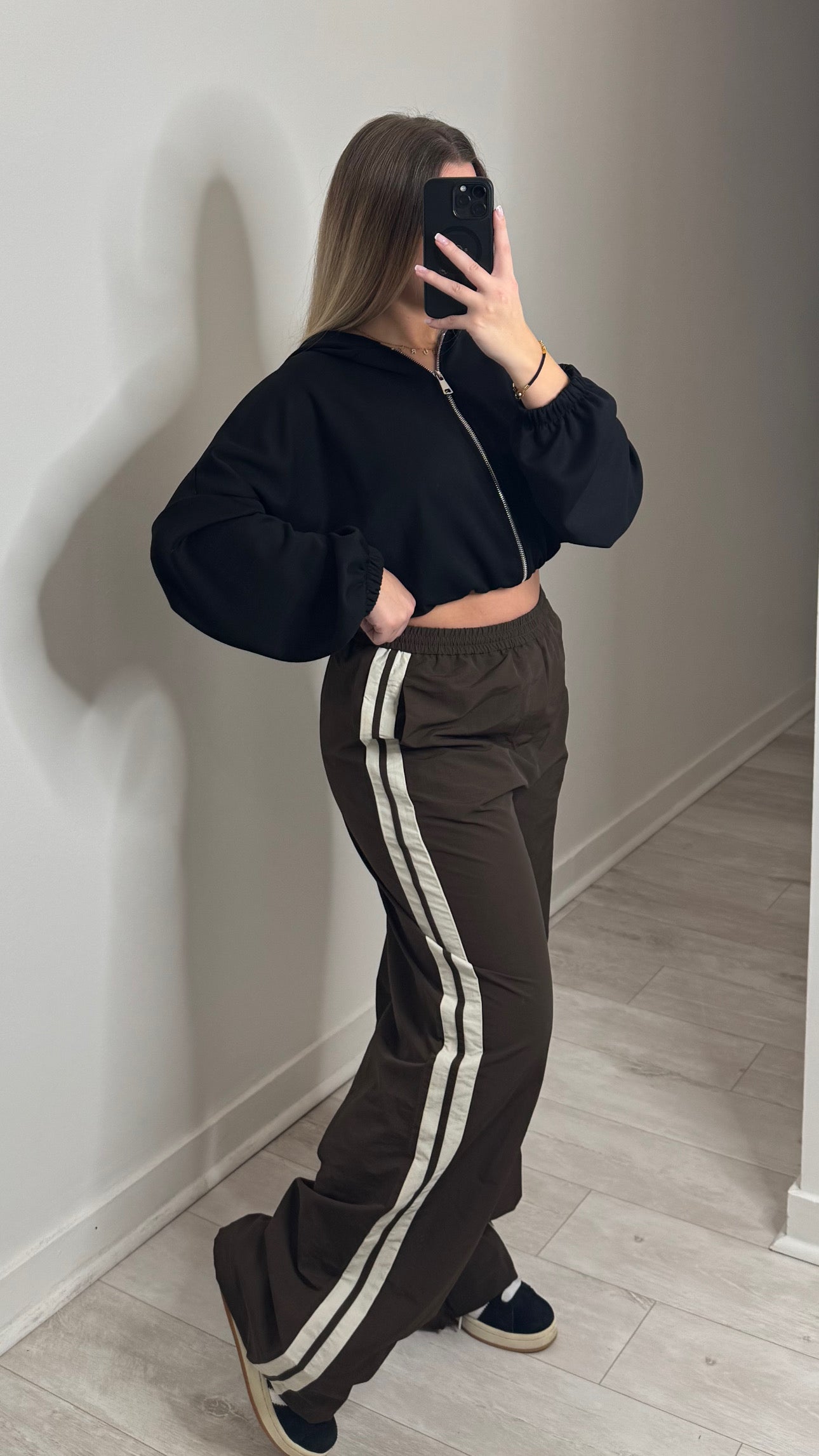 Pantalon parachute avec deux bandes - marron