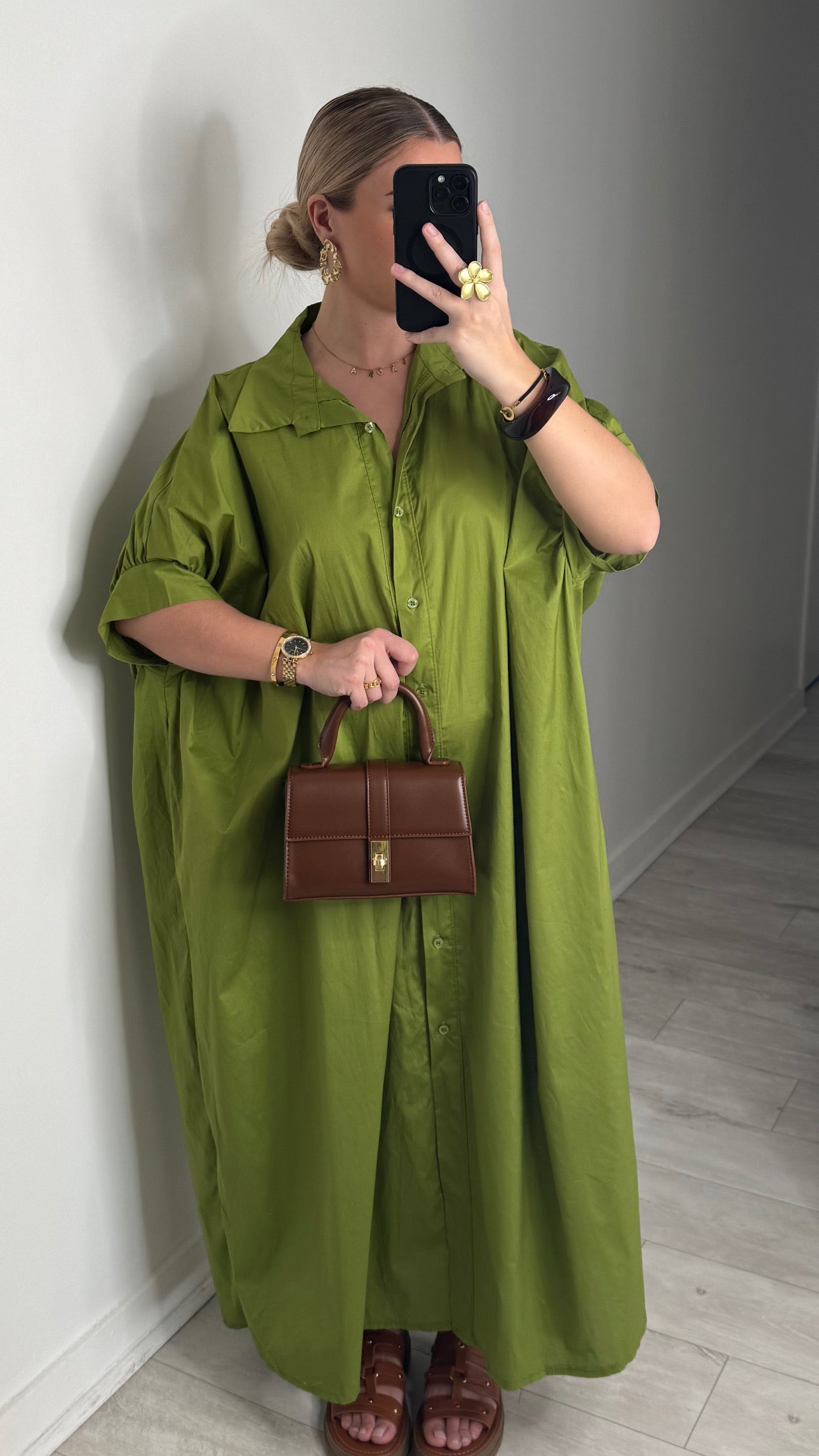 Robe chemise oversize - vert