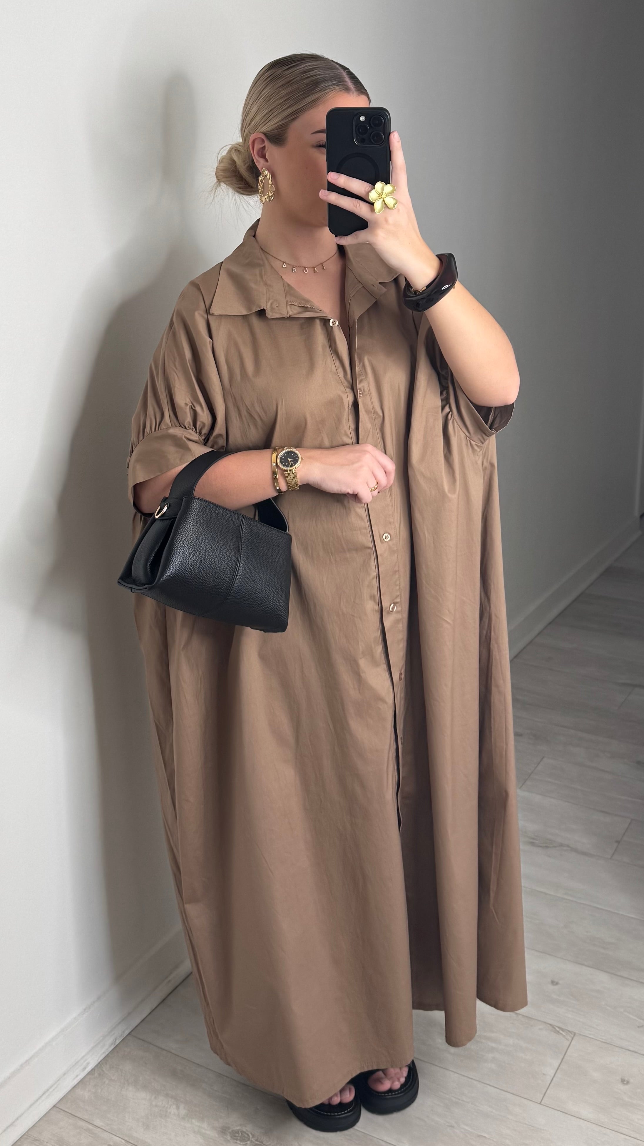 Robe chemise oversize - camel