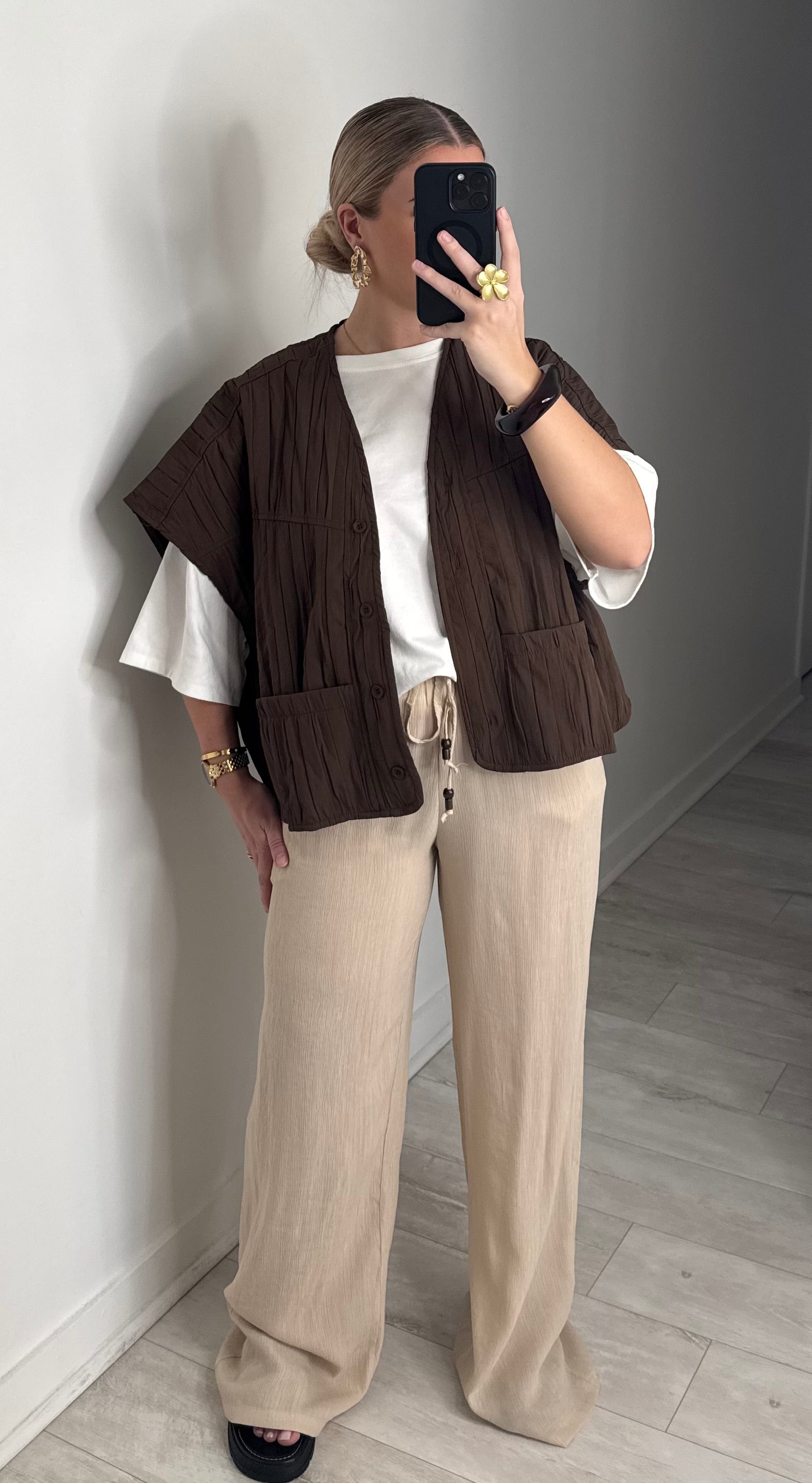 Pantalon fluide plissé - beige