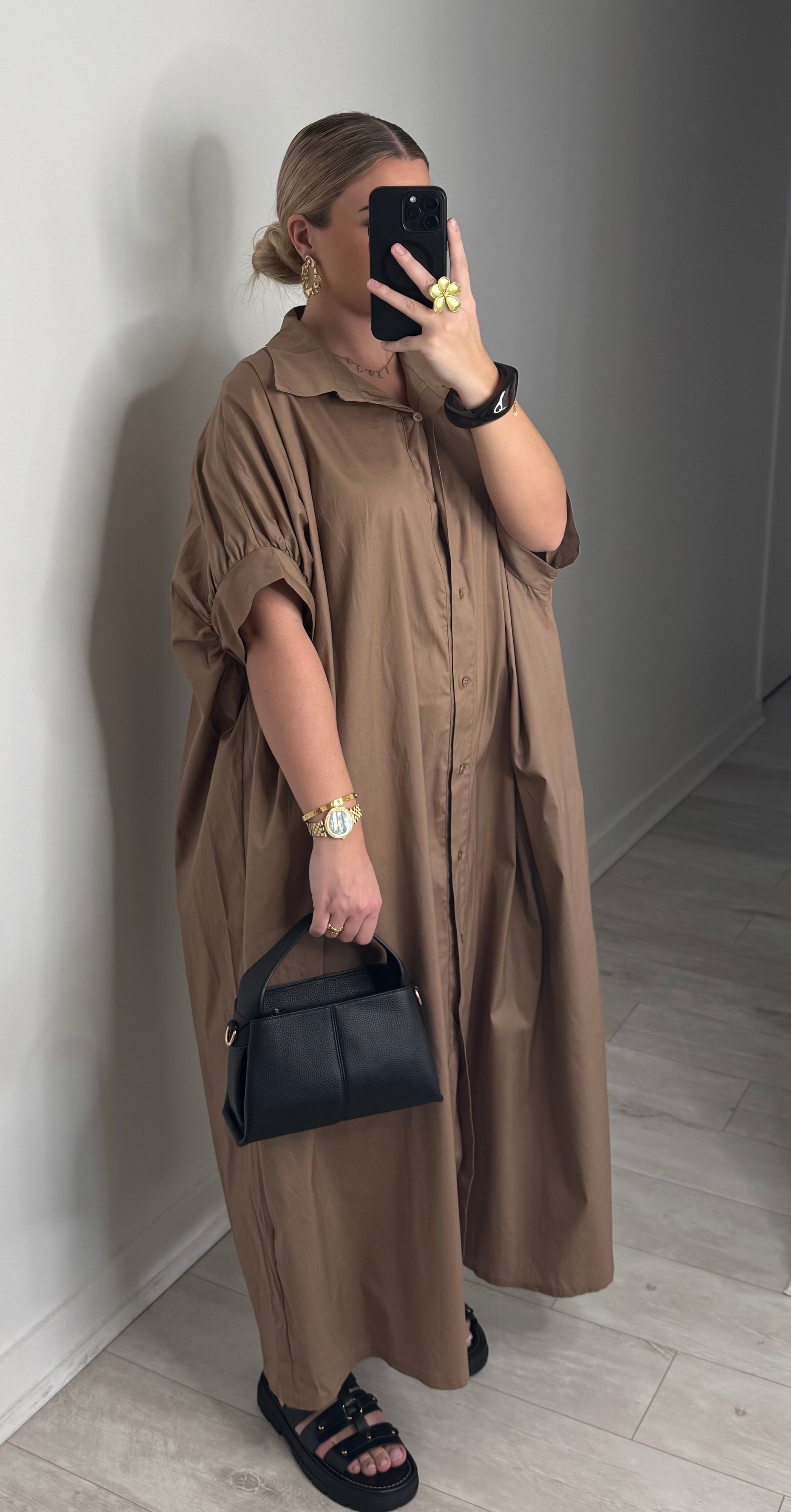 Robe chemise oversize - camel