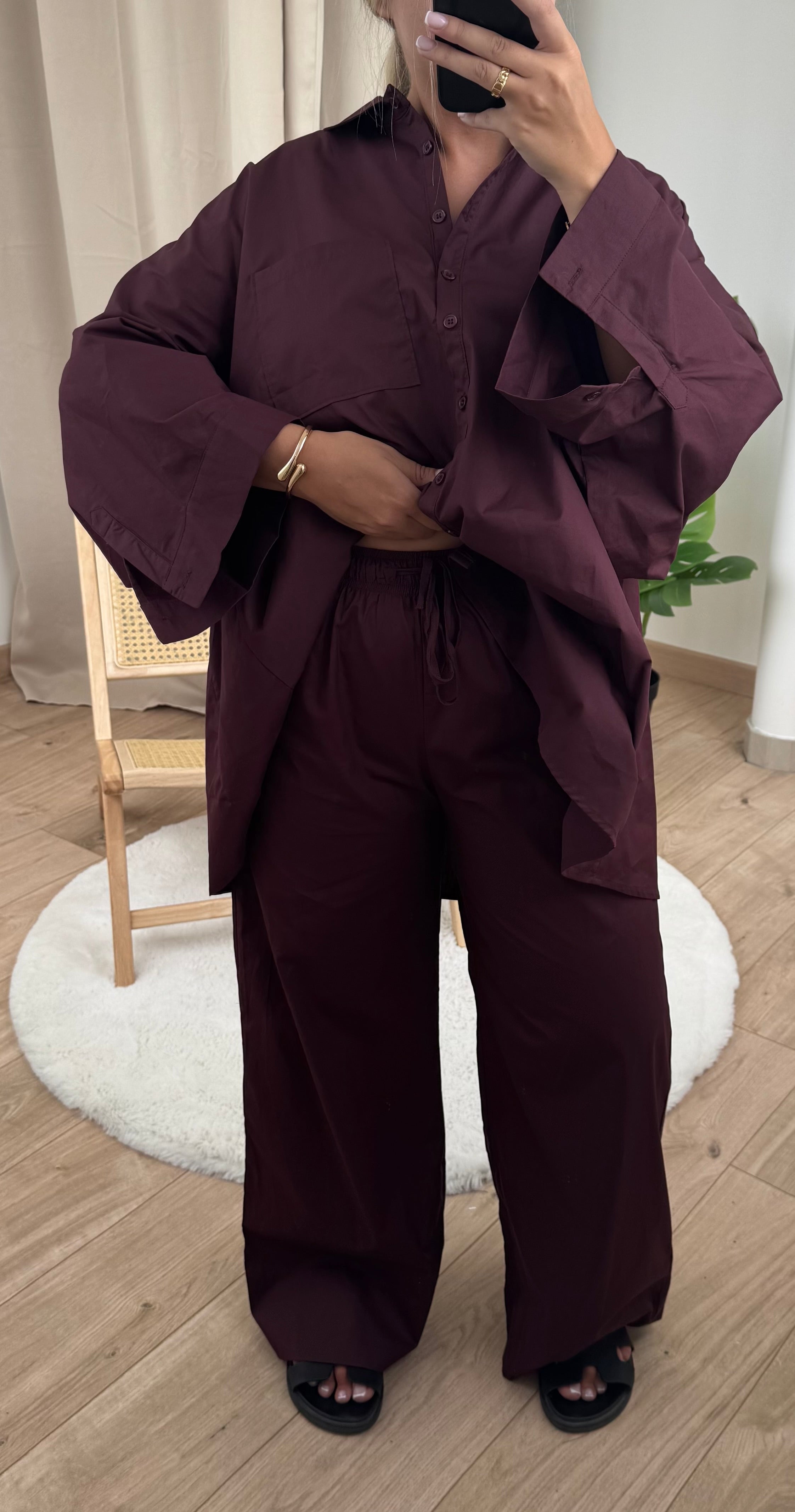 Pantalon droit - marron/bordeaux