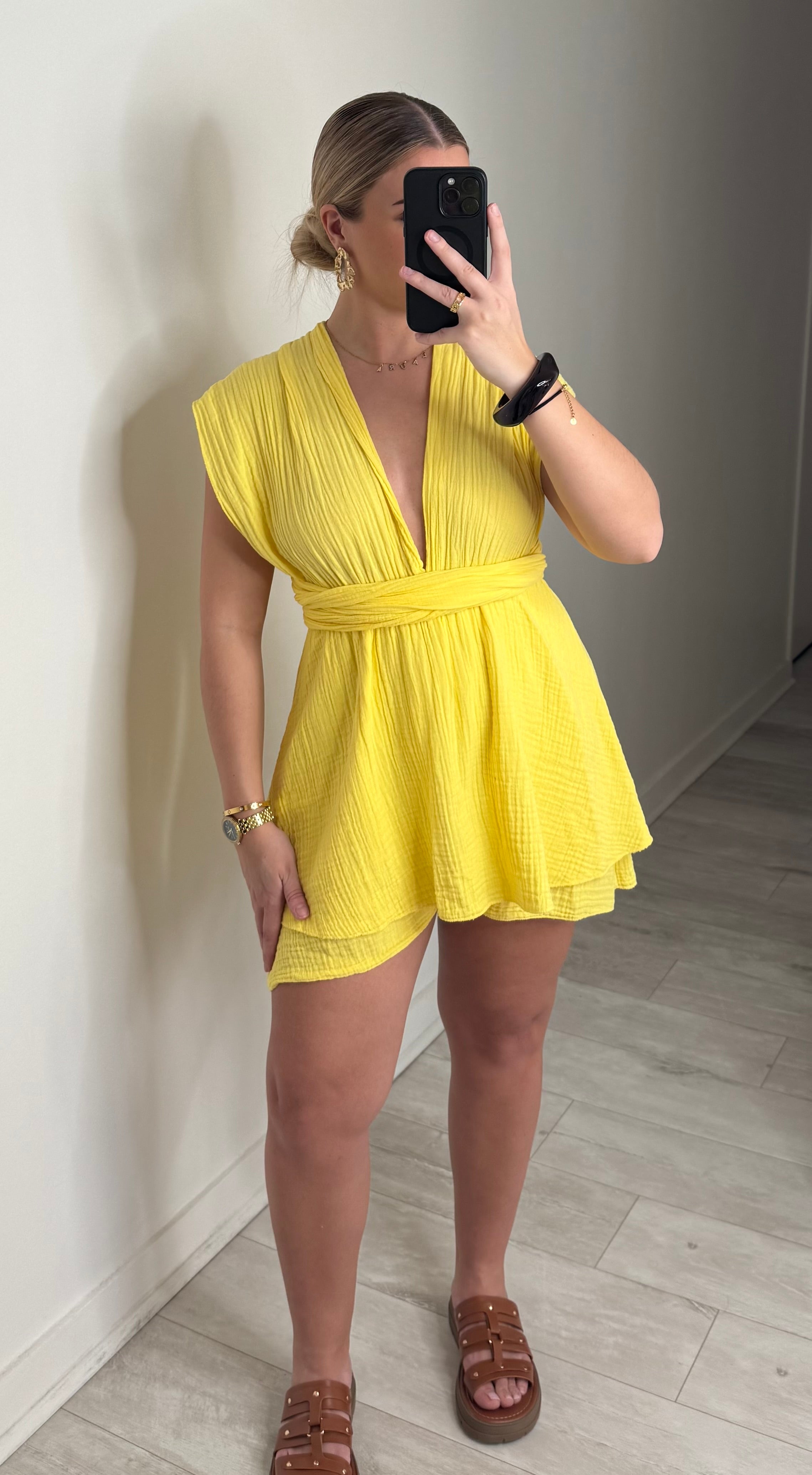 Combinaison jupe-short amovible - jaune