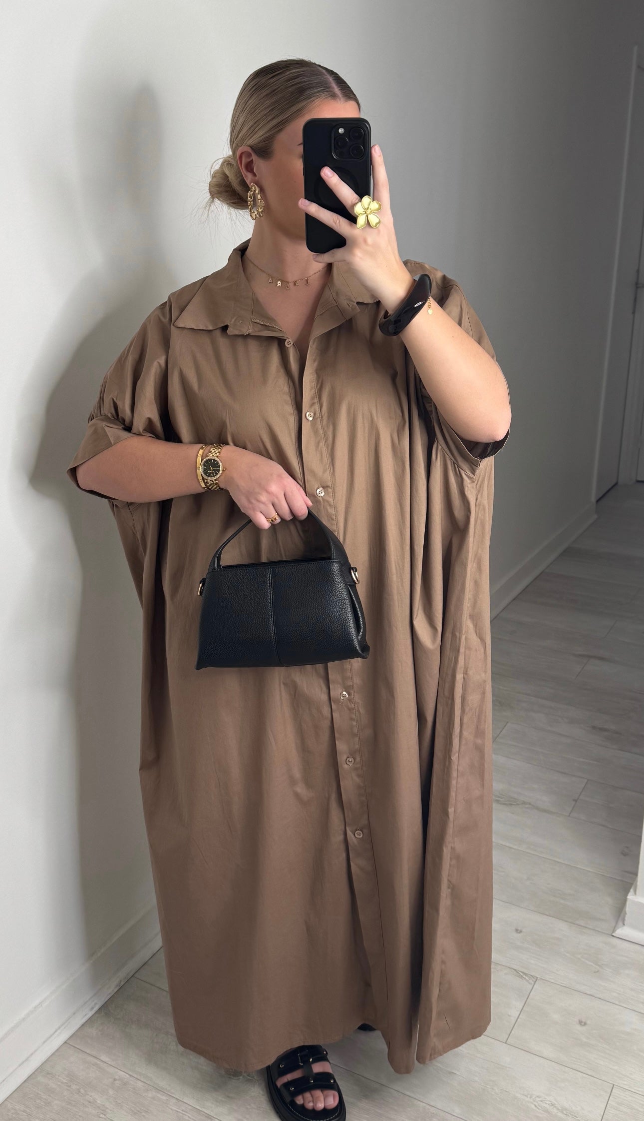 Robe chemise oversize - camel