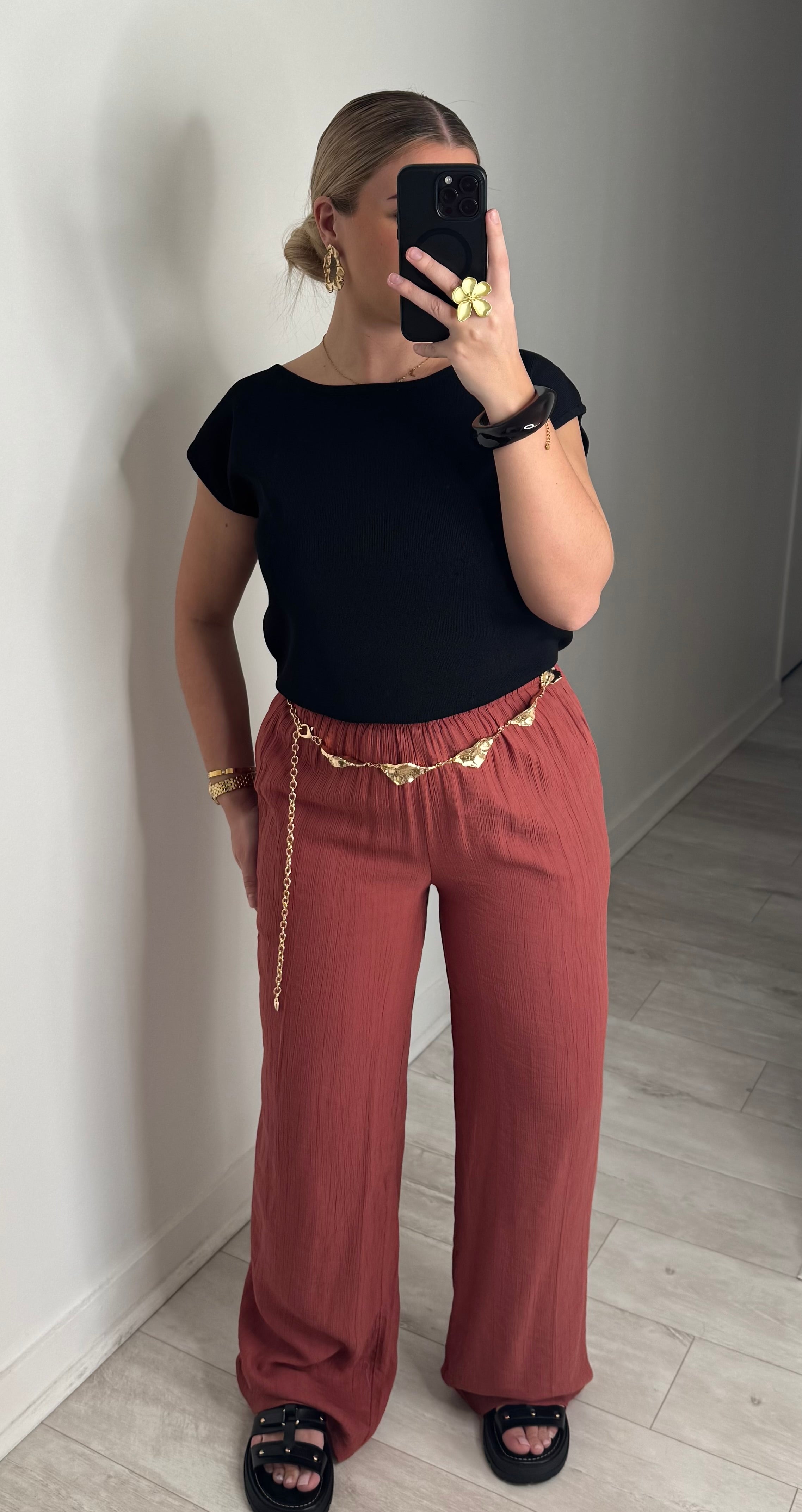 Pantalon fluide plissé - terracotta