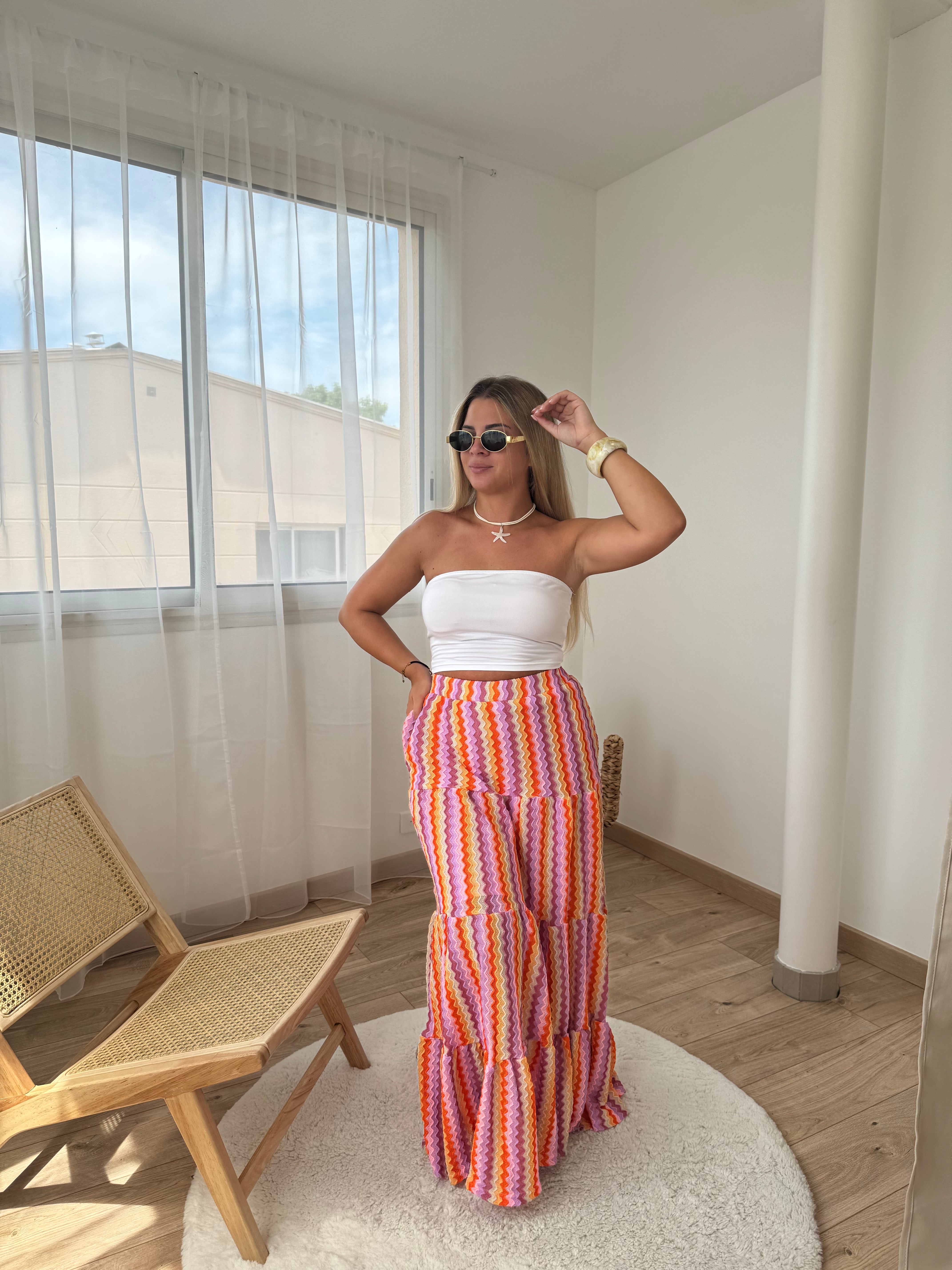 Jupe longue - multicolore (rose)