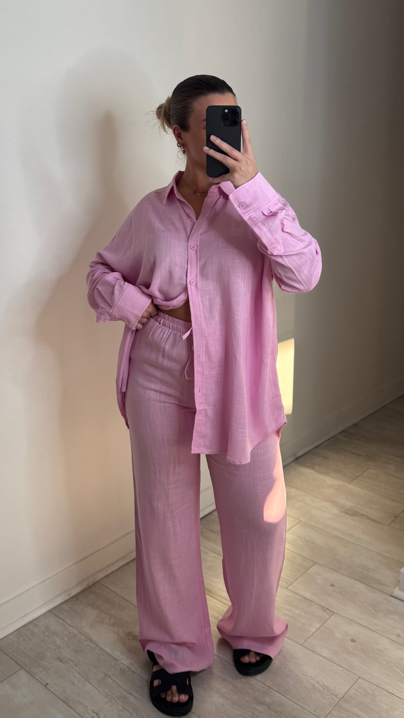 Pantalon long en lin - rose