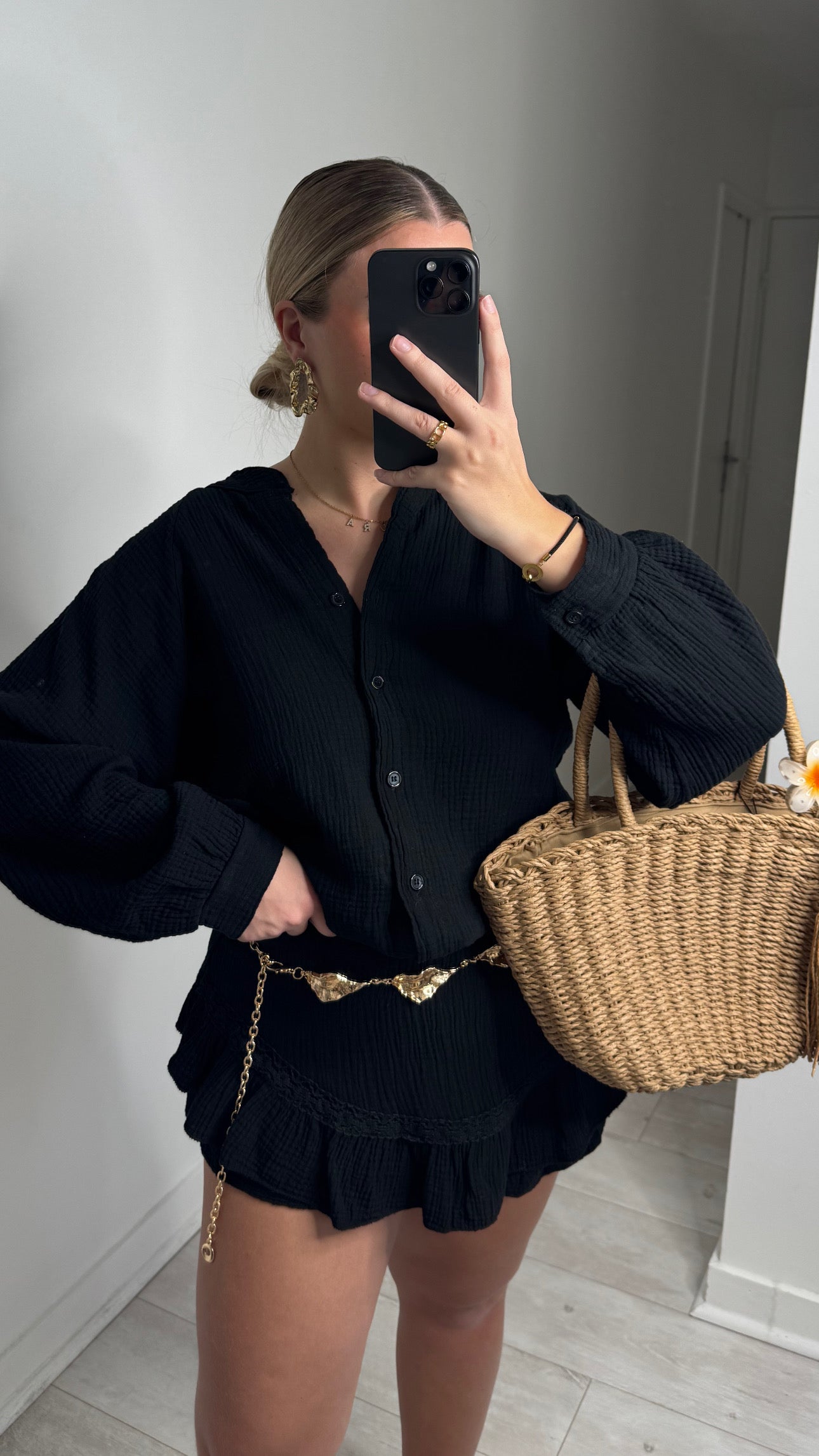 Ensemble gaze jupe/short - noir