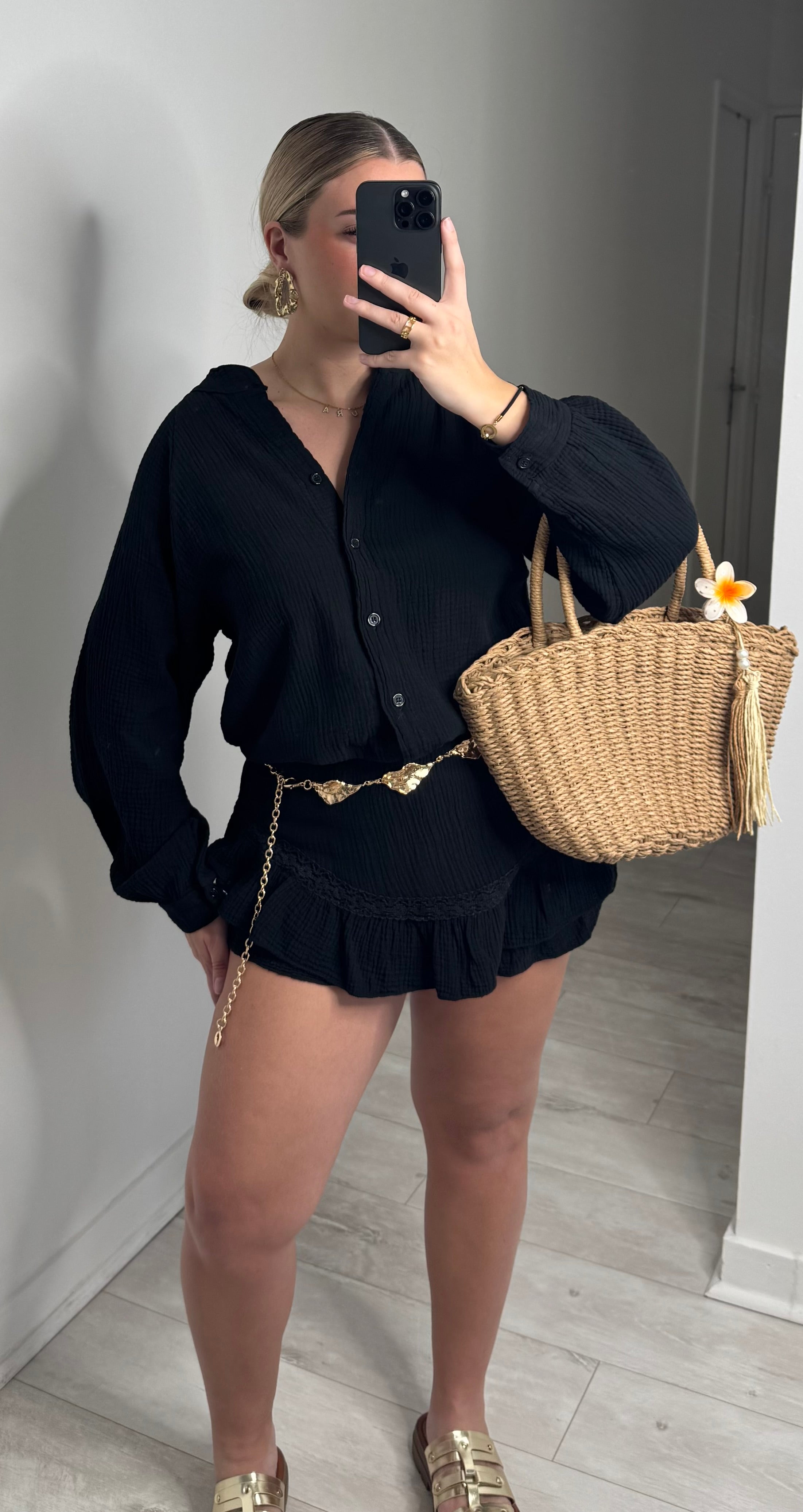 Ensemble gaze jupe/short - noir