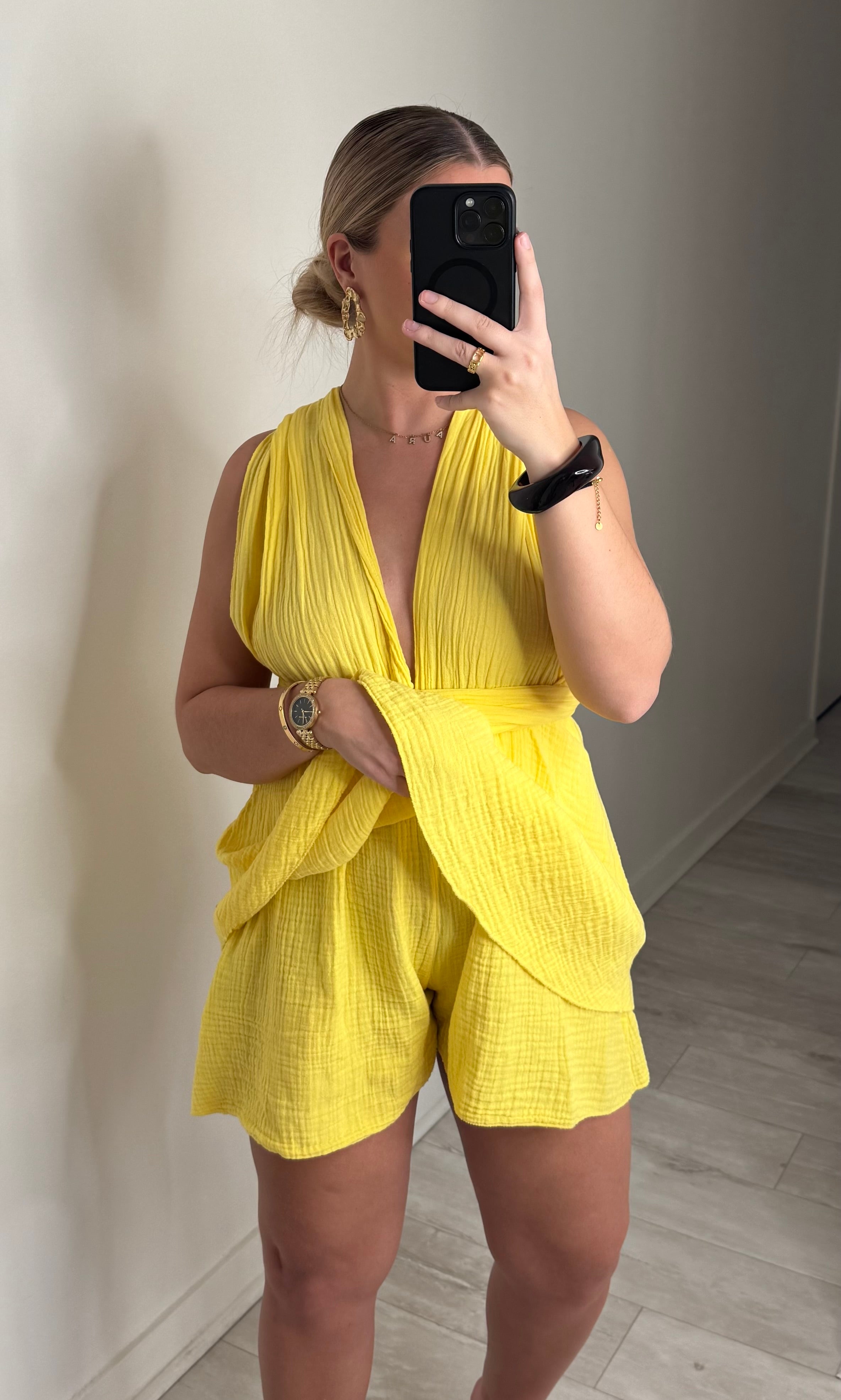 Combinaison jupe-short amovible - jaune