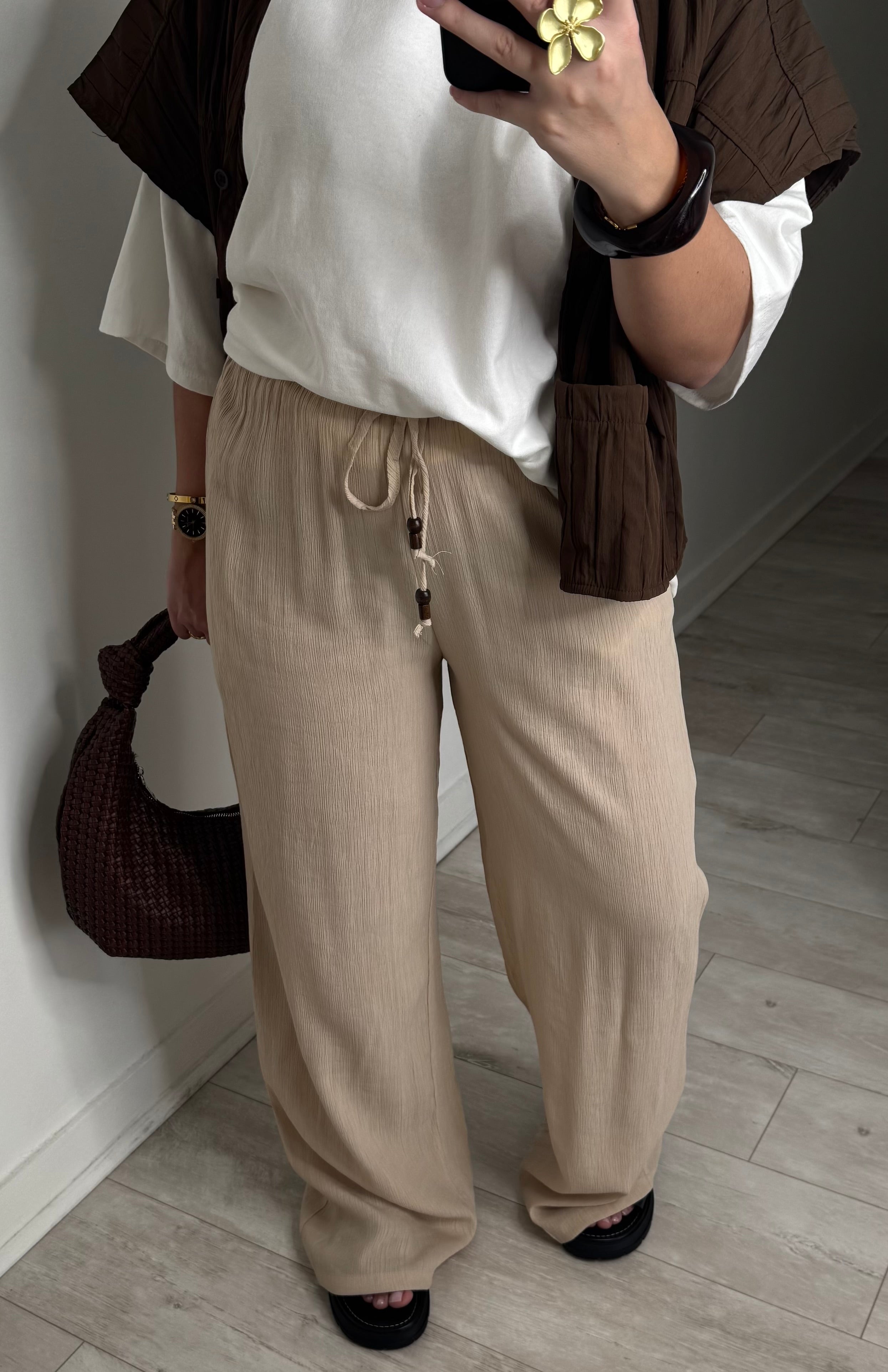 Pantalon fluide plissé - beige