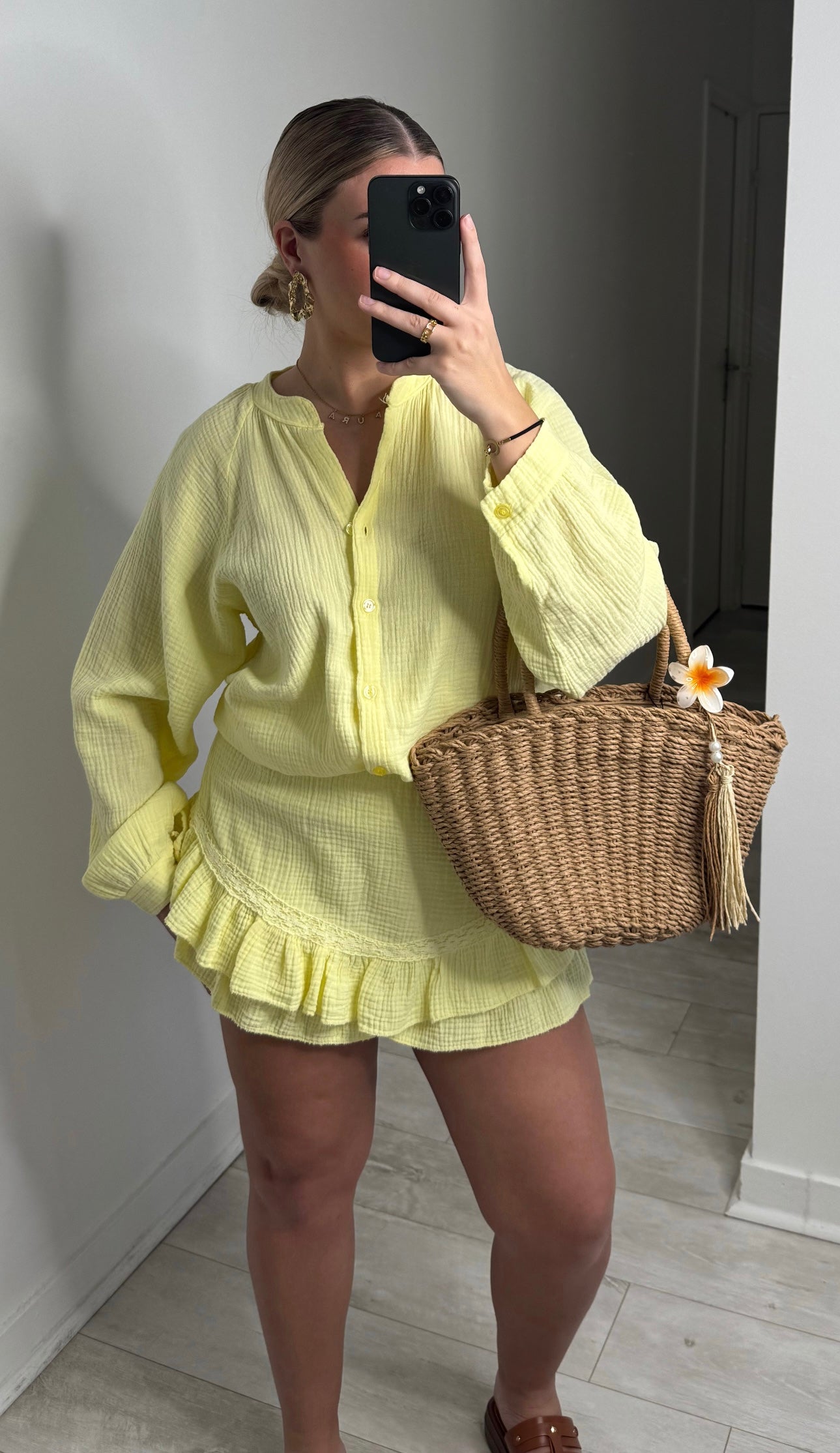 Ensemble gaze jupe/short - jaune