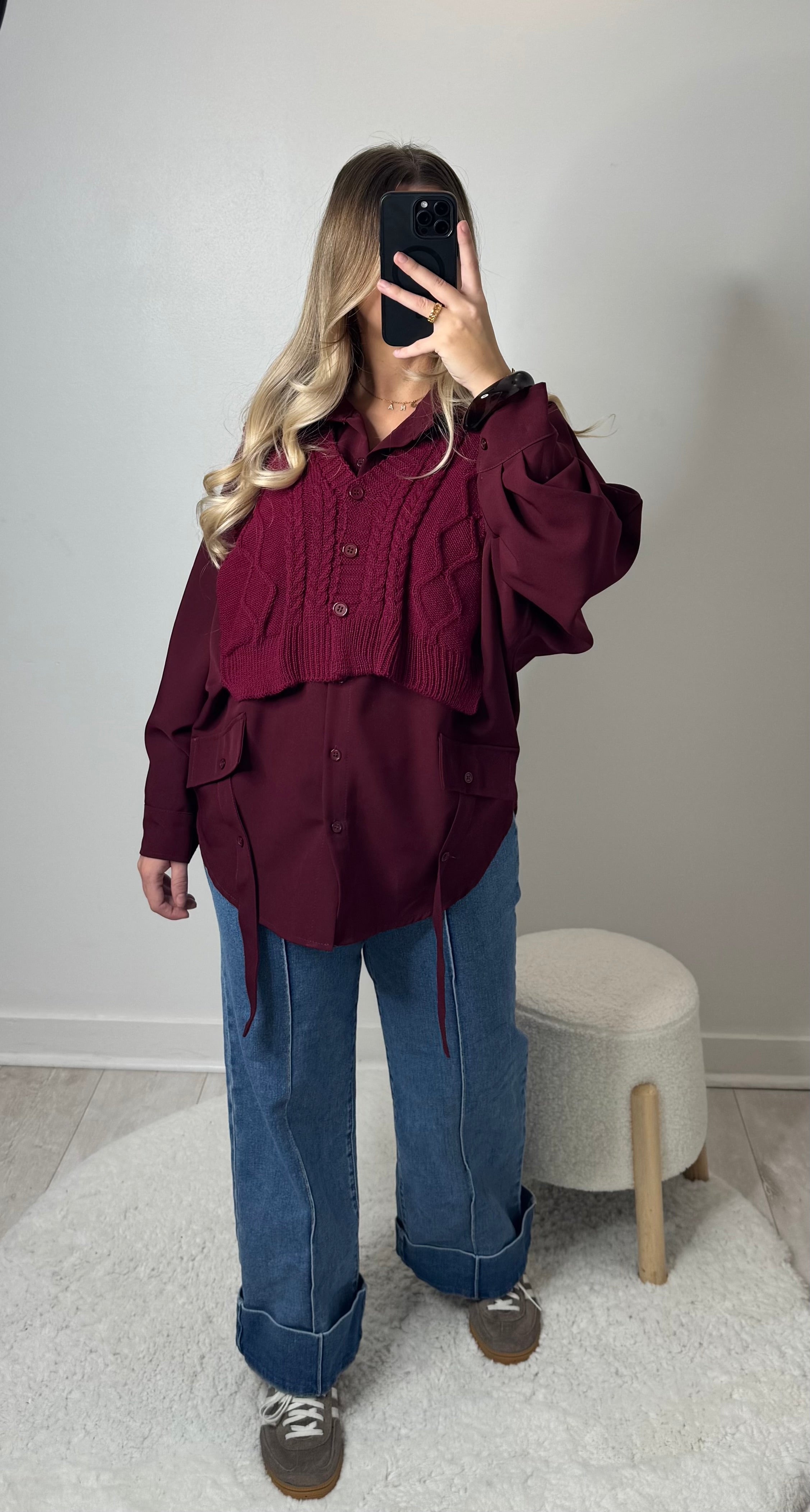 Chemise bi-matière bordeaux