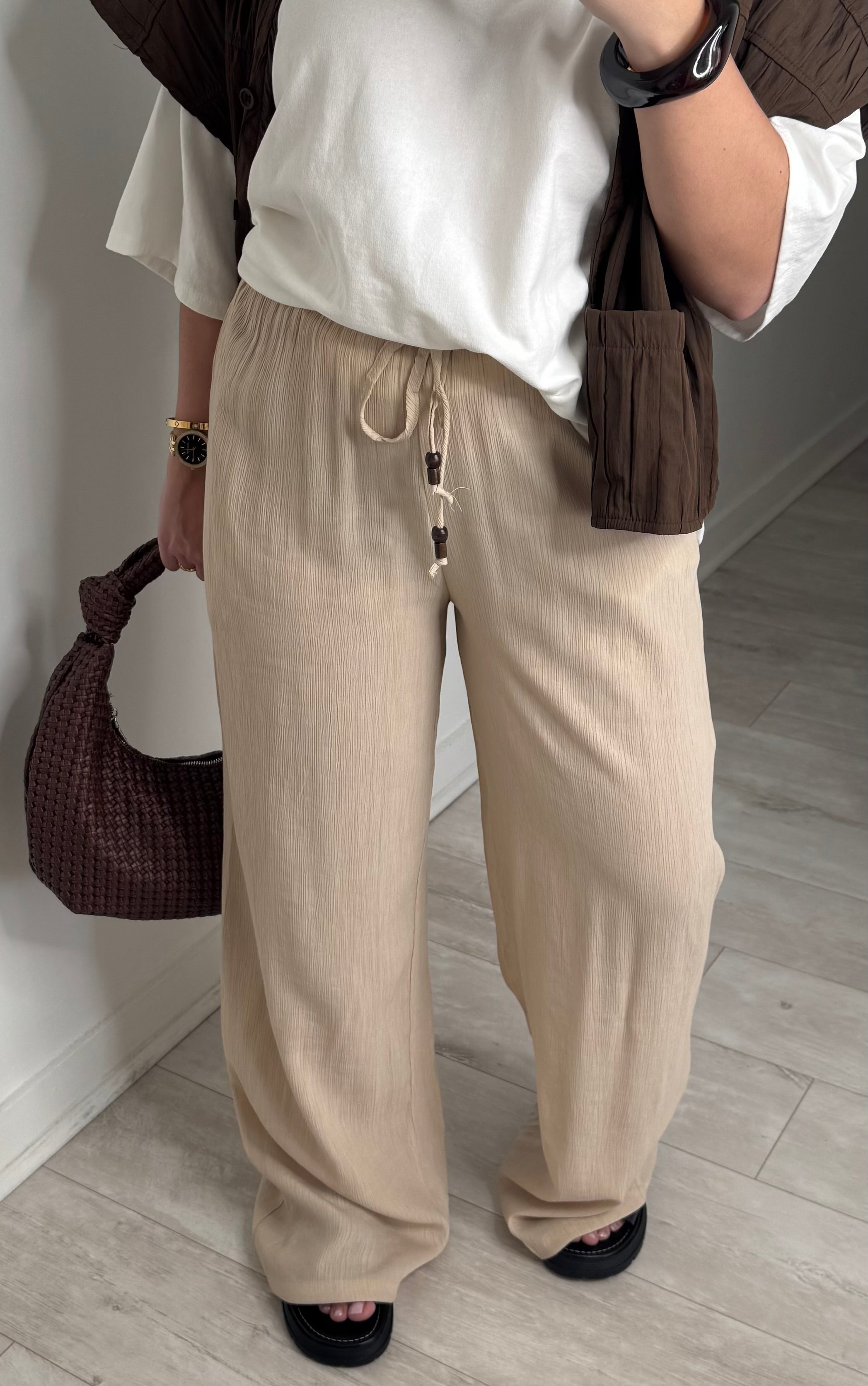 Pantalon fluide plissé - beige
