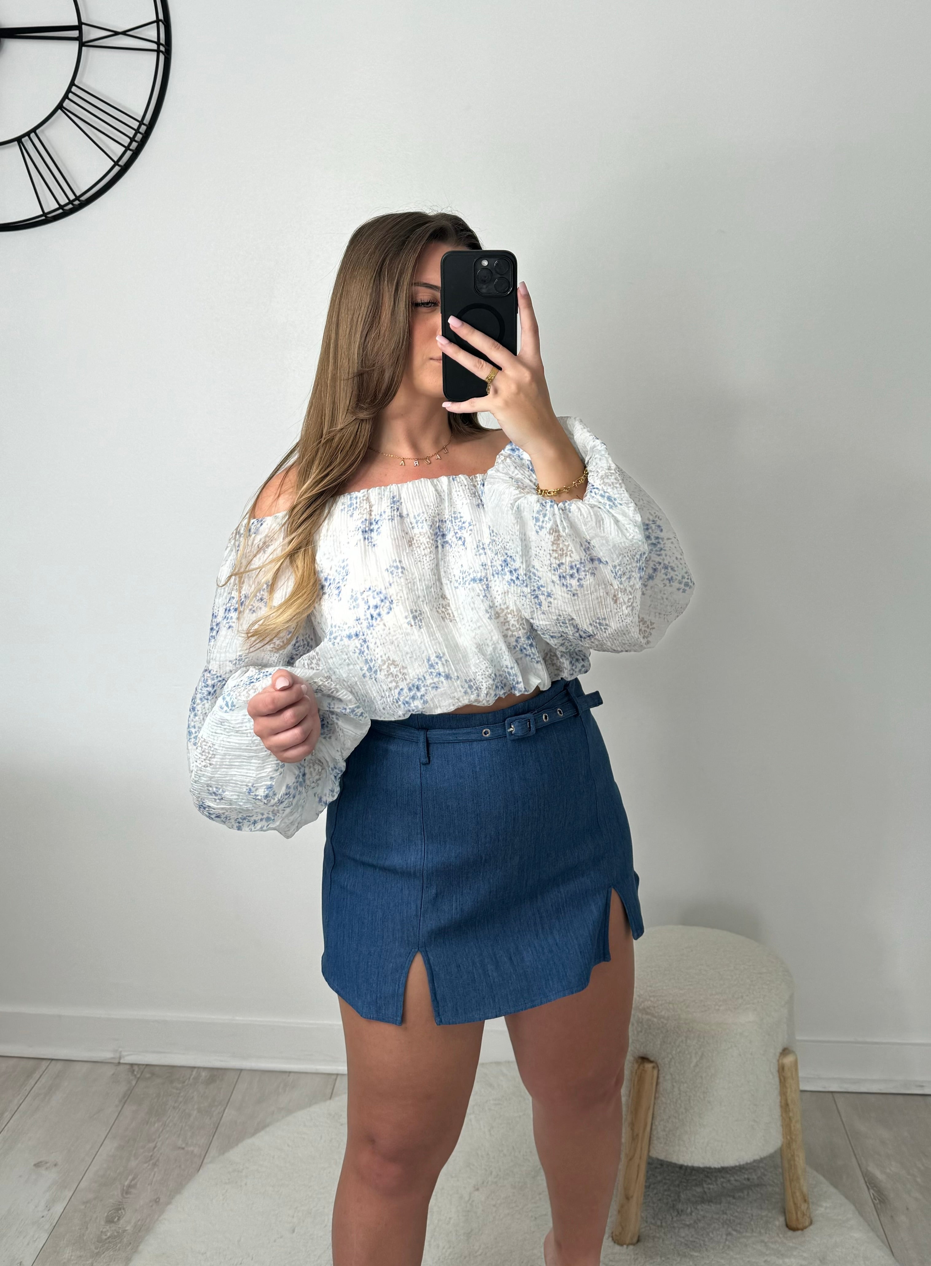 Top col bardot fleur