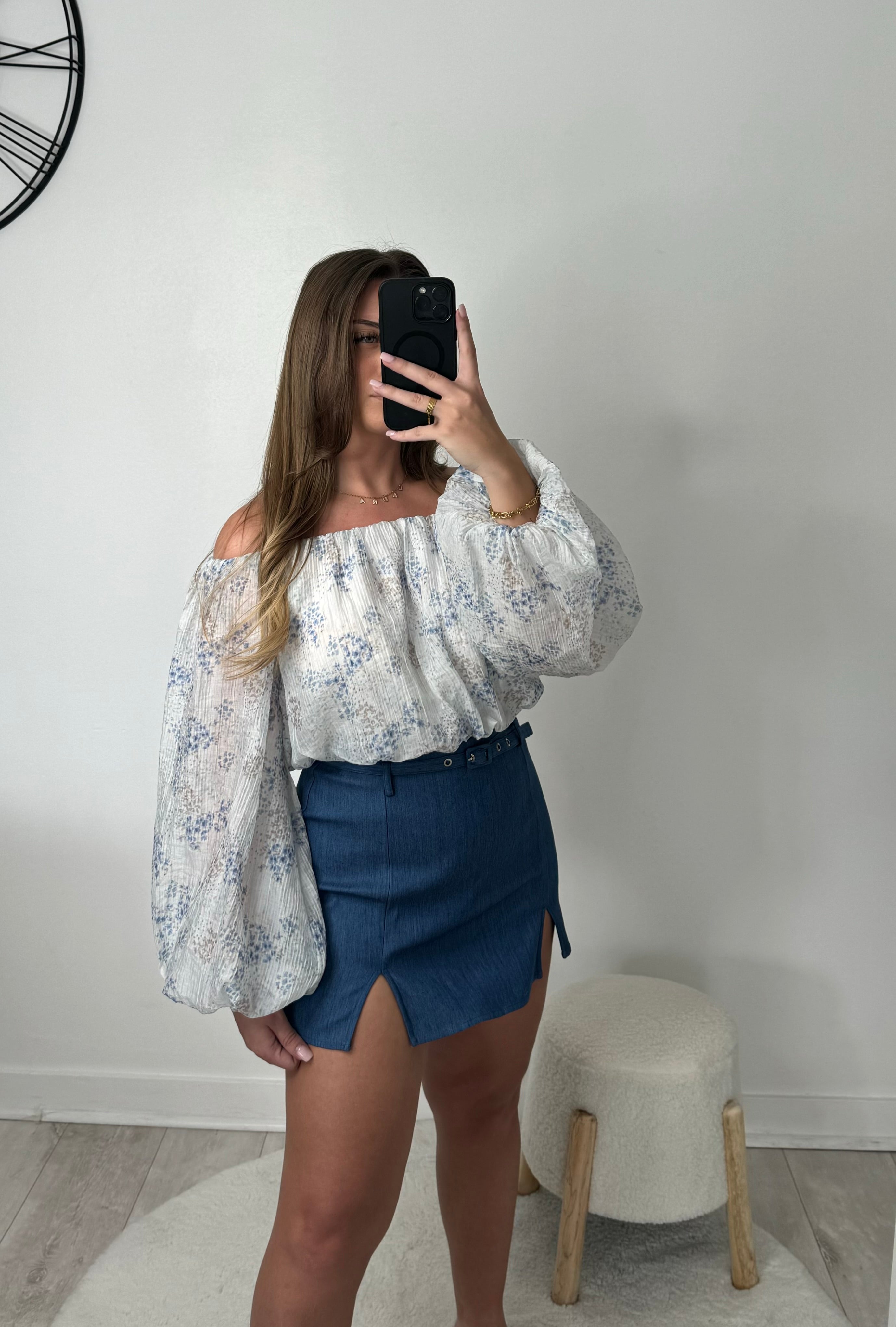 Top col bardot fleur