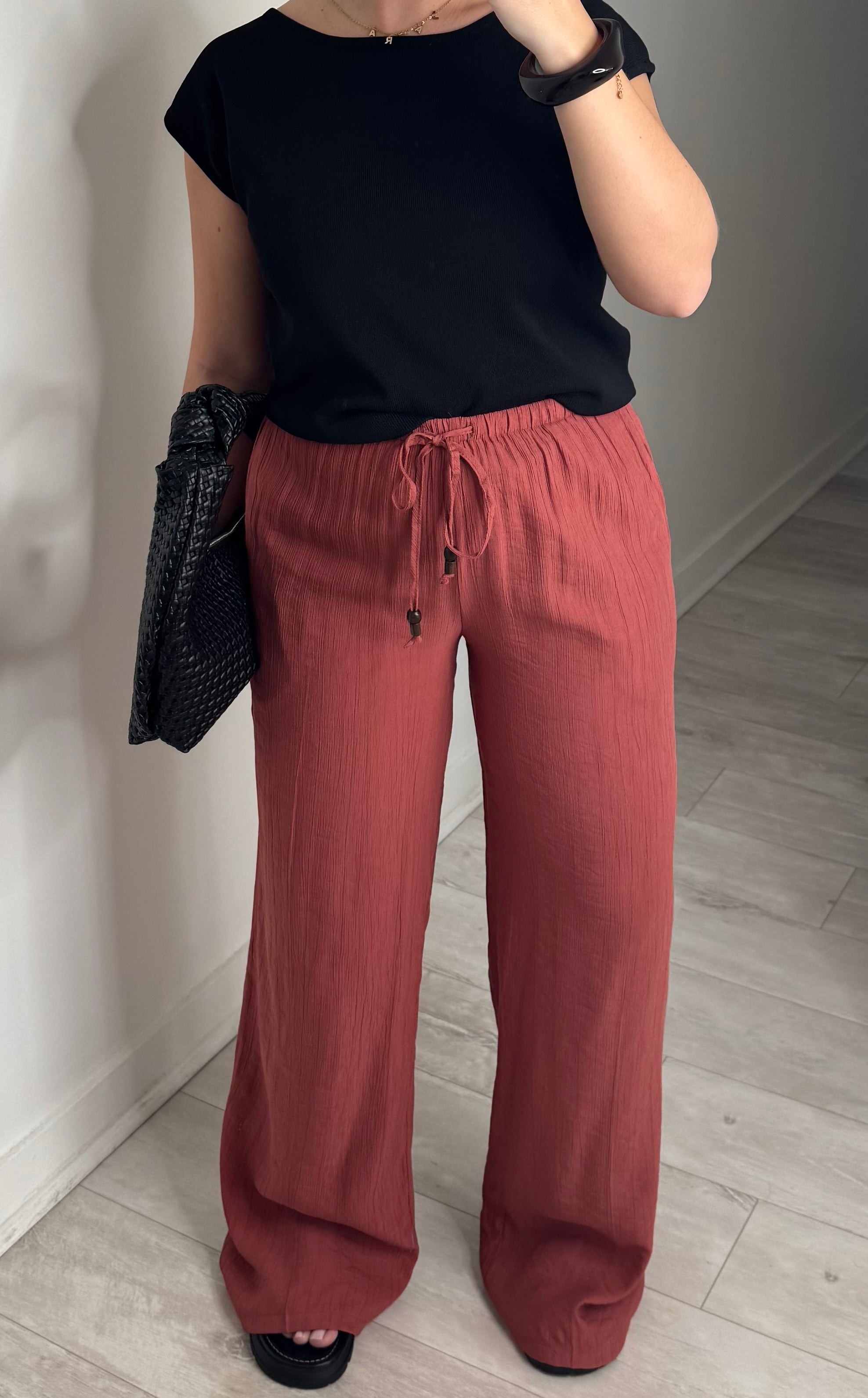 Pantalon fluide plissé - terracotta