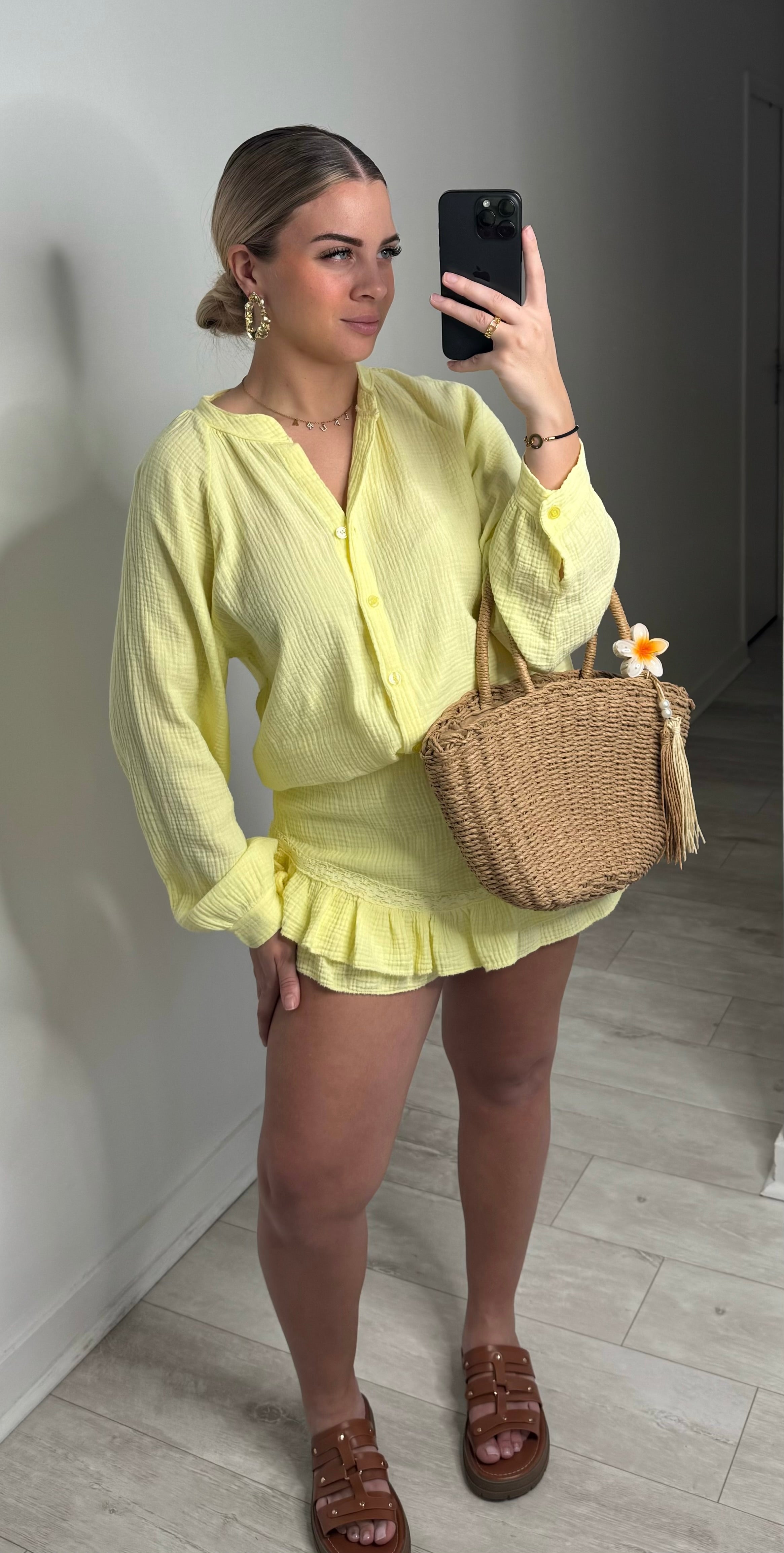 Ensemble gaze jupe/short - jaune