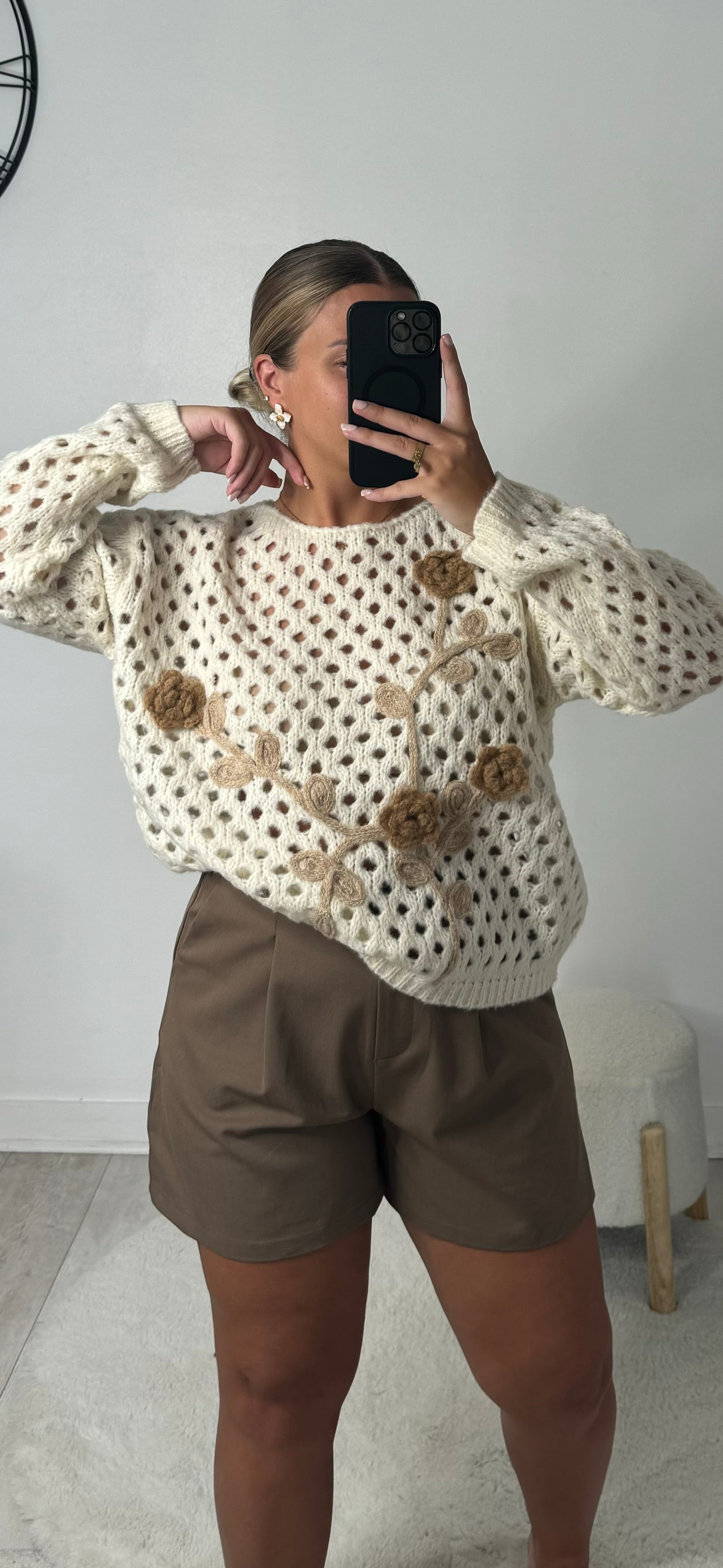 Pull crochet beige