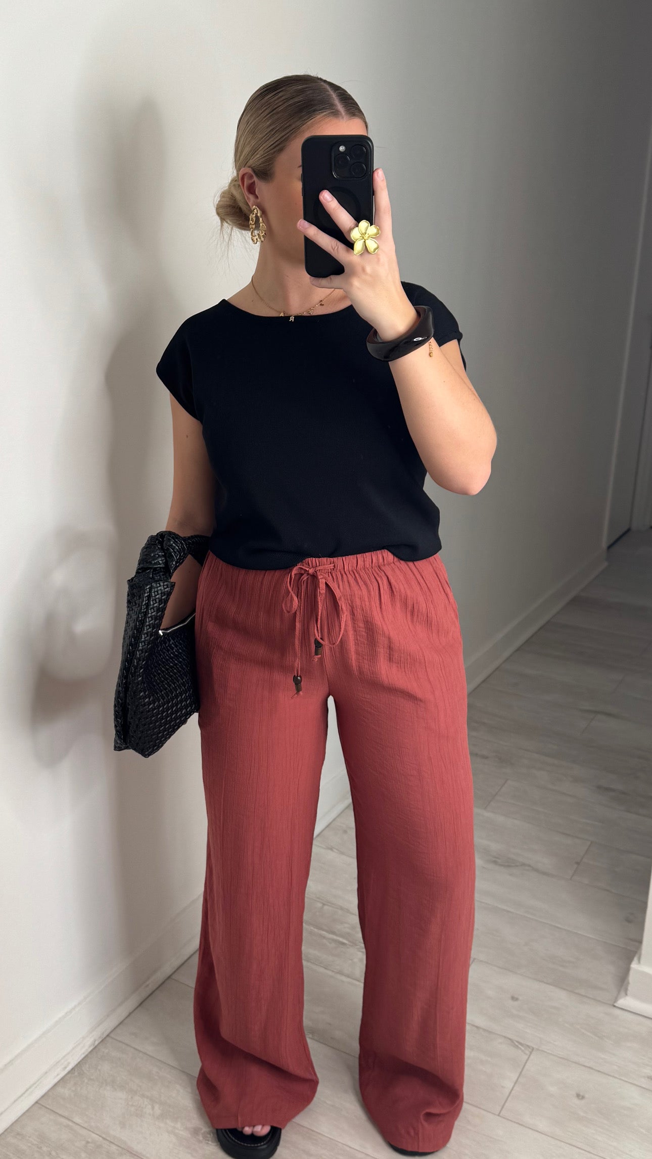 Pantalon fluide plissé - terracotta