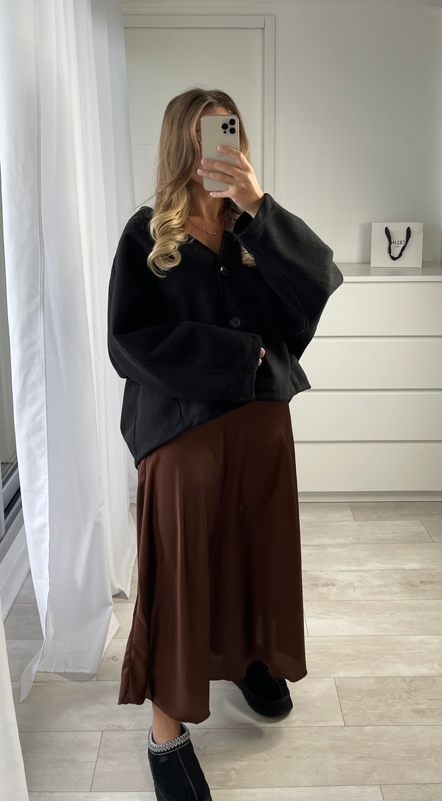 Jupe longue satinée choco